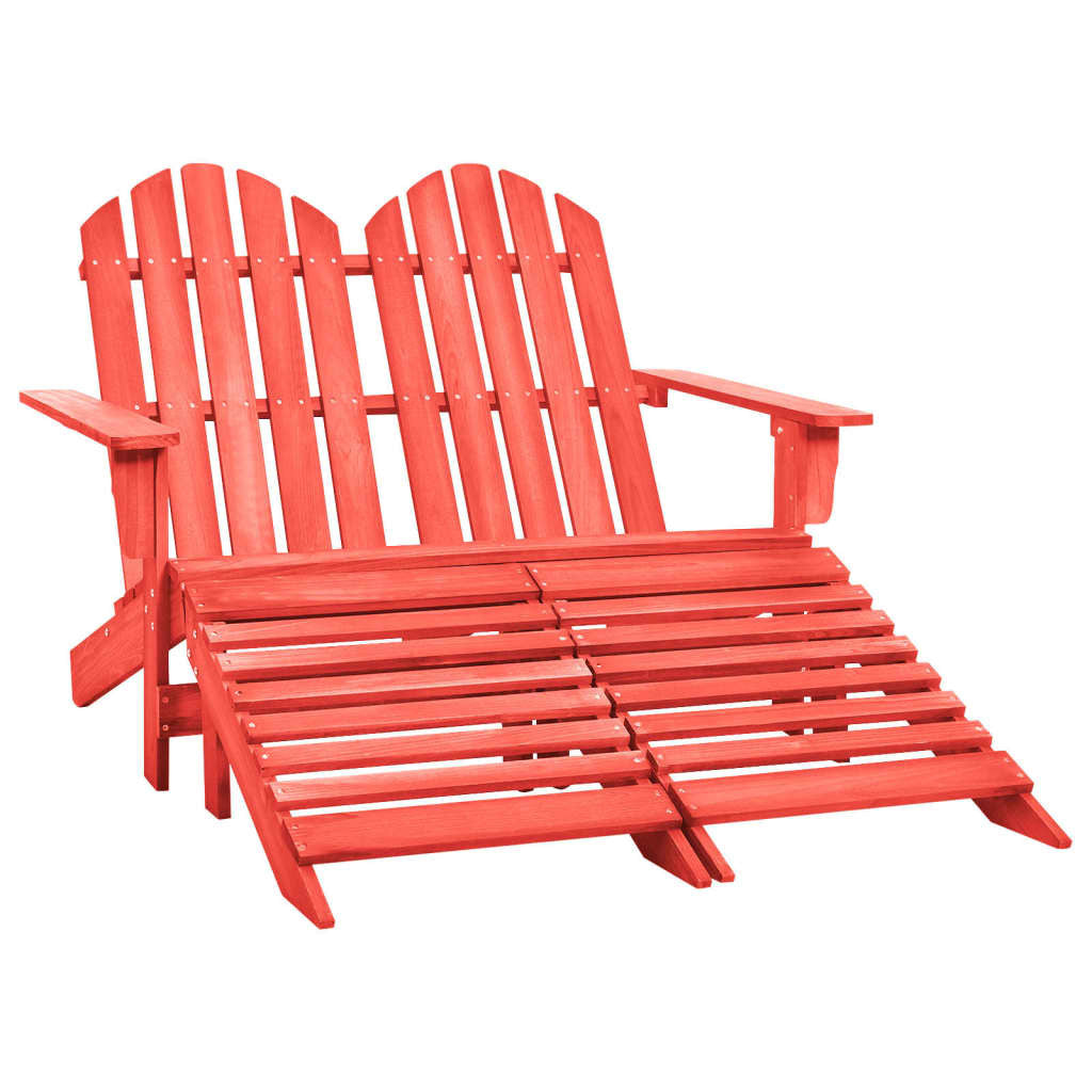 2-Seater Patio Adirondack Chair&Ottoman Fir Wood Red