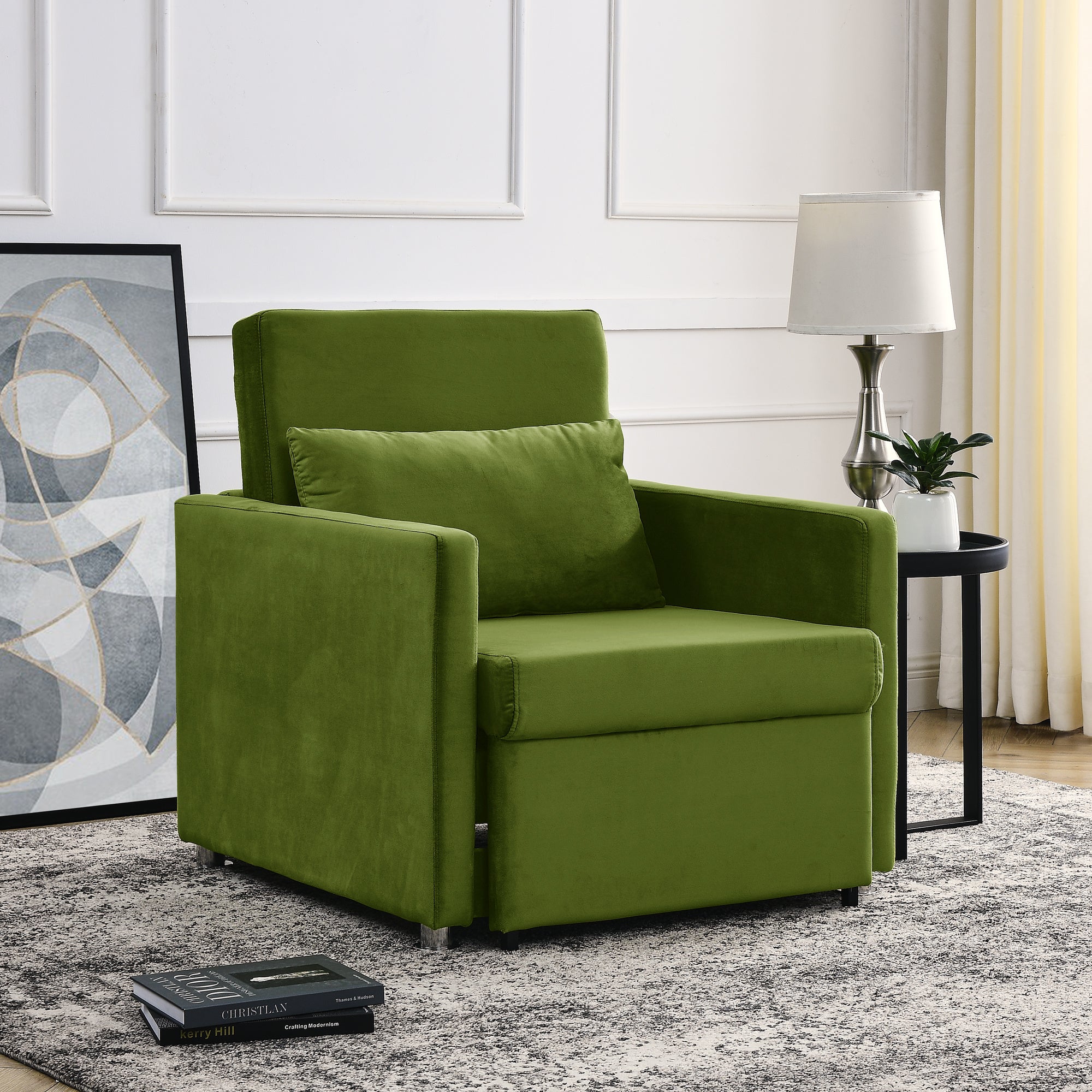 Sofa Bed Chair 2-in-1 Convertible Chair Bed, Lounger Sleeper Chair for Small Space with One Pillow, Green Velvet