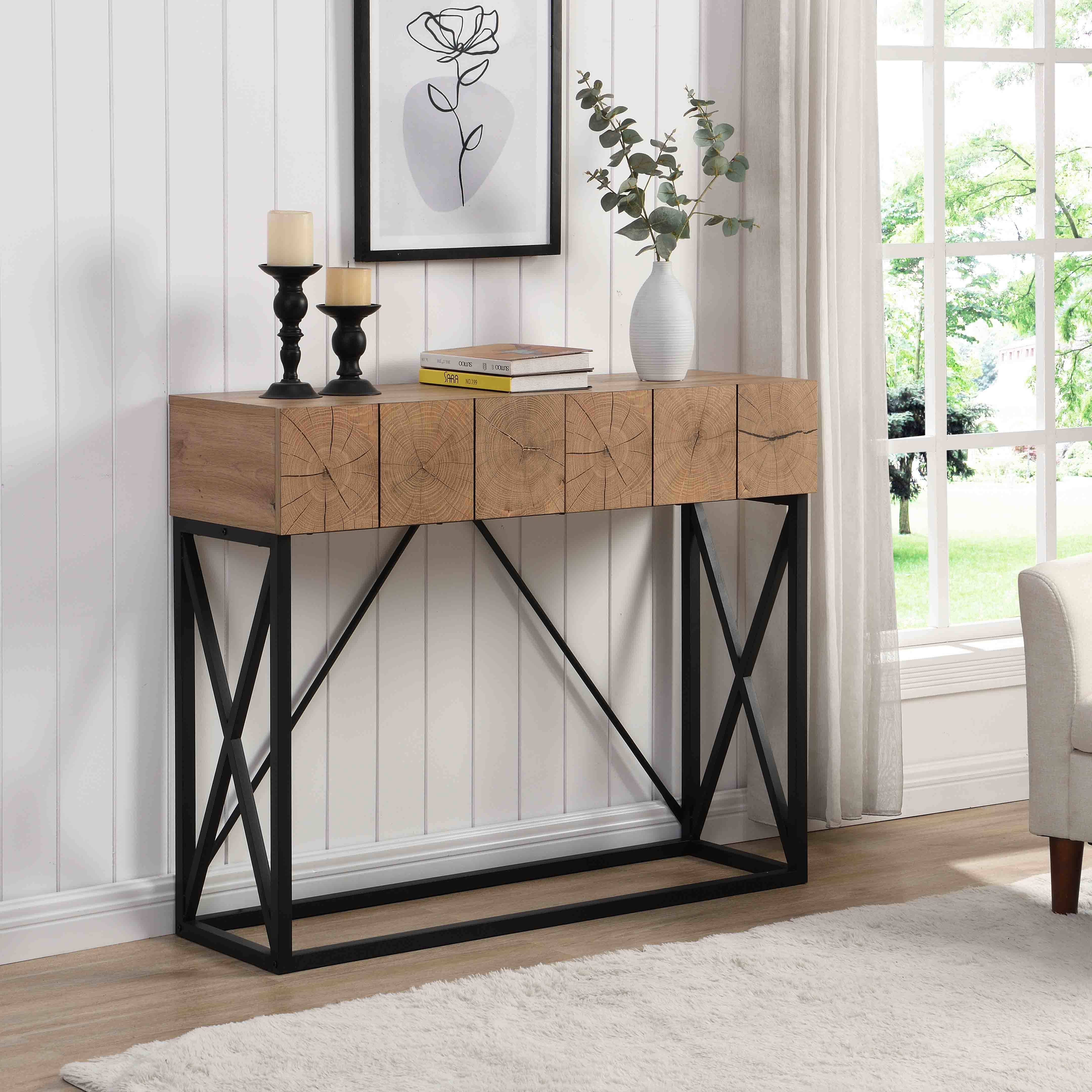 43.31'' Luxury Wood Sofa Table, Industrial Console Table for Entryway, Hallway Tables with Two Drawers for Living Room