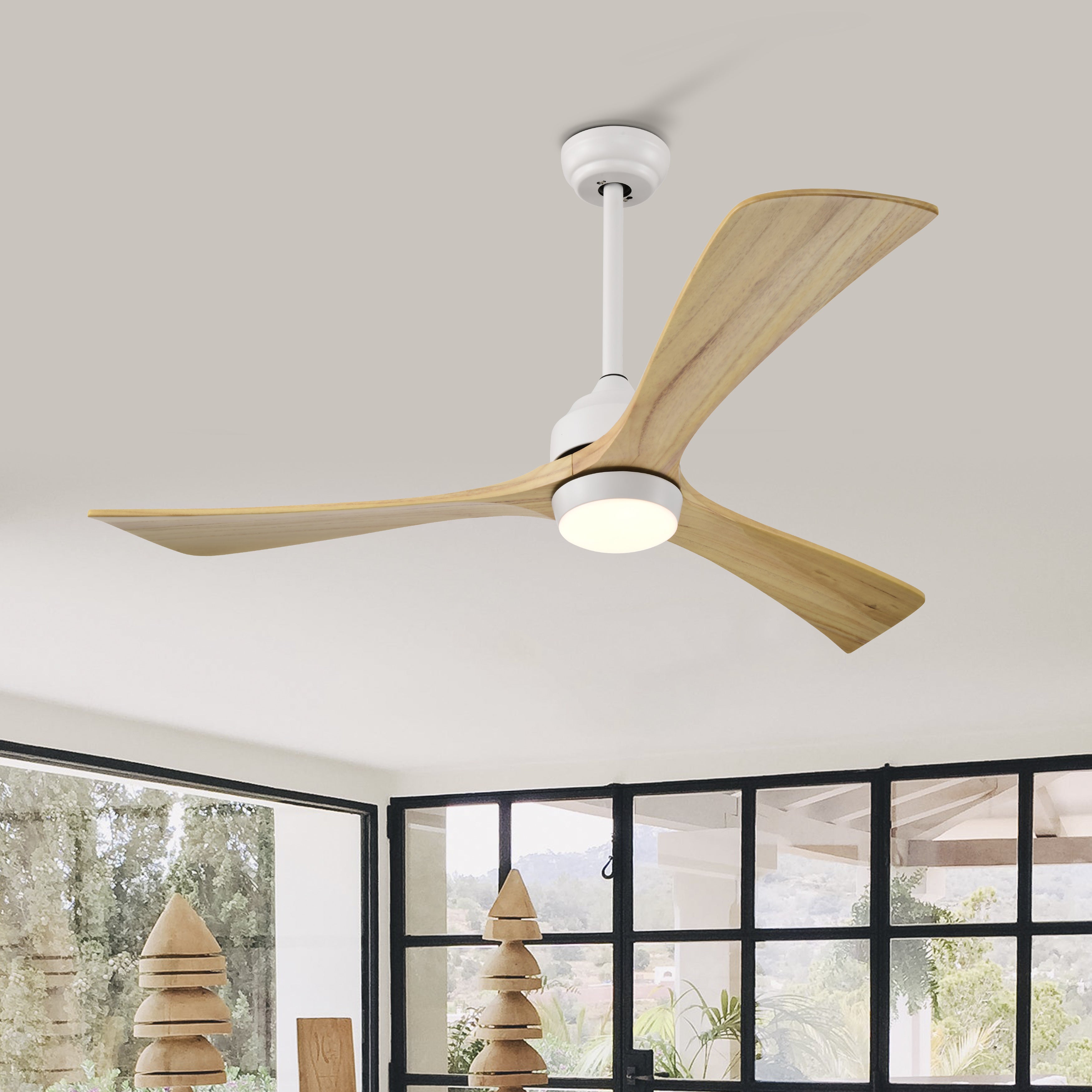 52" Ceiling Fan with Lights Remote Control,Quiet DC Motor 3 Blade Ceiling Fans 6 Speed Levels,Reversible Ceiling Fan, for Patio Living Room, Bedroom, Office,Indoor.(White +Natural)