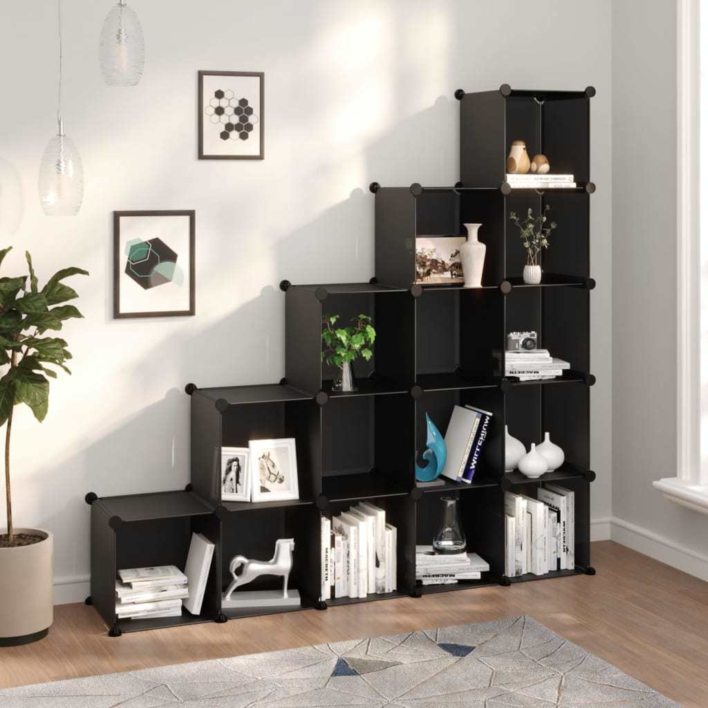 Storage Cube Organizer with 15 Cubes Black PP