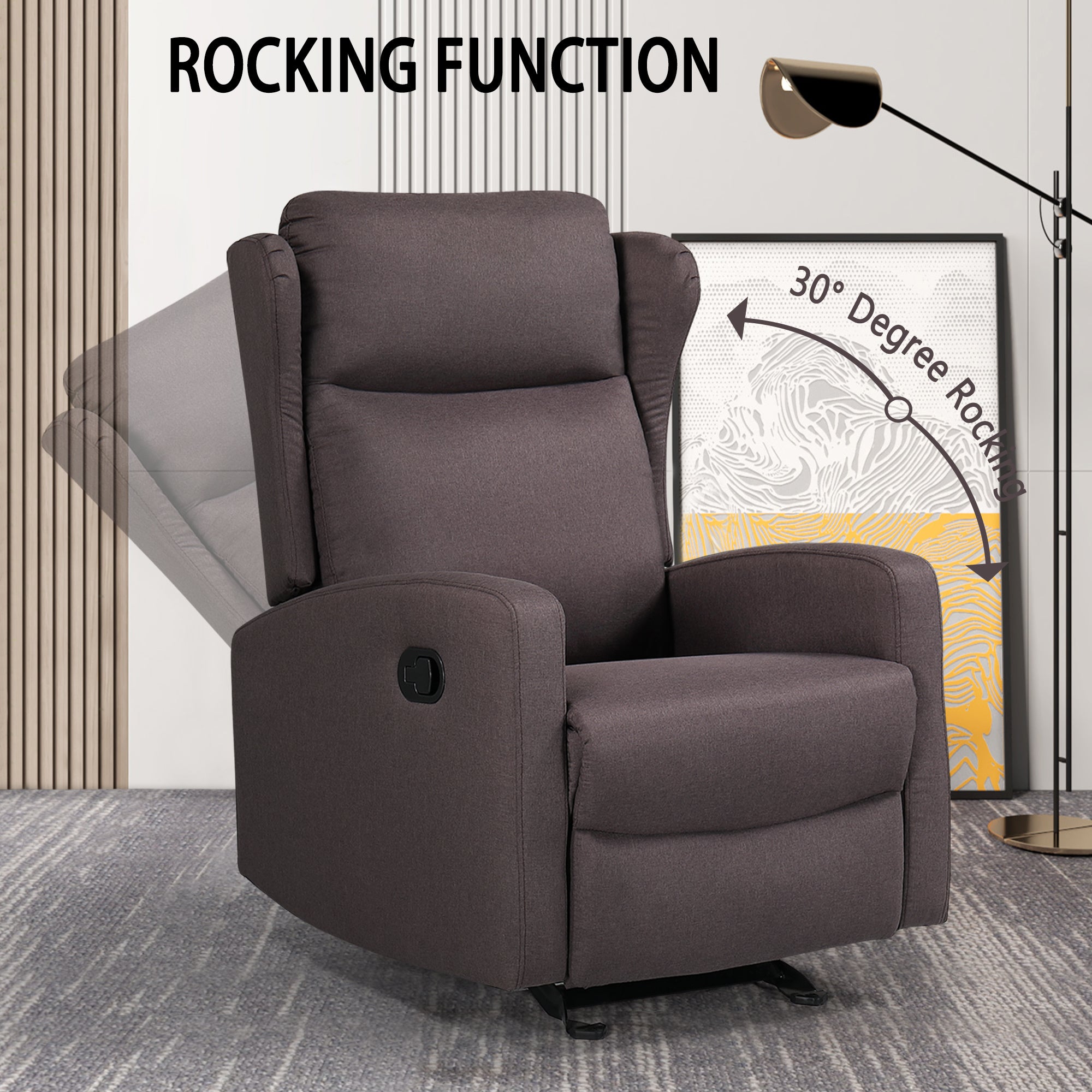 JST Rocking Recliner Chair for Living Room, Adjustable Modern Recliner Chair, Recliner Sofa with Lumbar Support, Classic and Traditional Recliner Chair with Comfortable Arm and Back Sofa (Linen Brown)