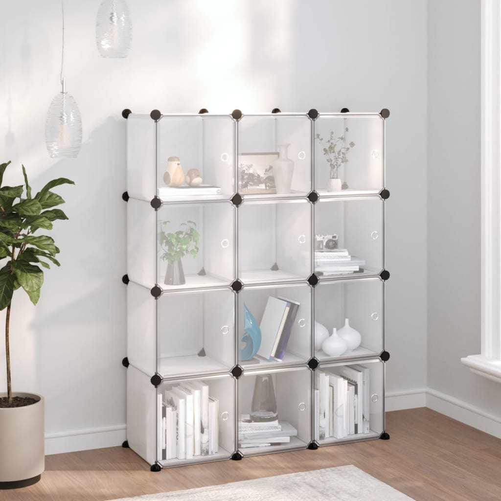 Storage Cube Organizer with 12 Cubes and Doors Transparent PP