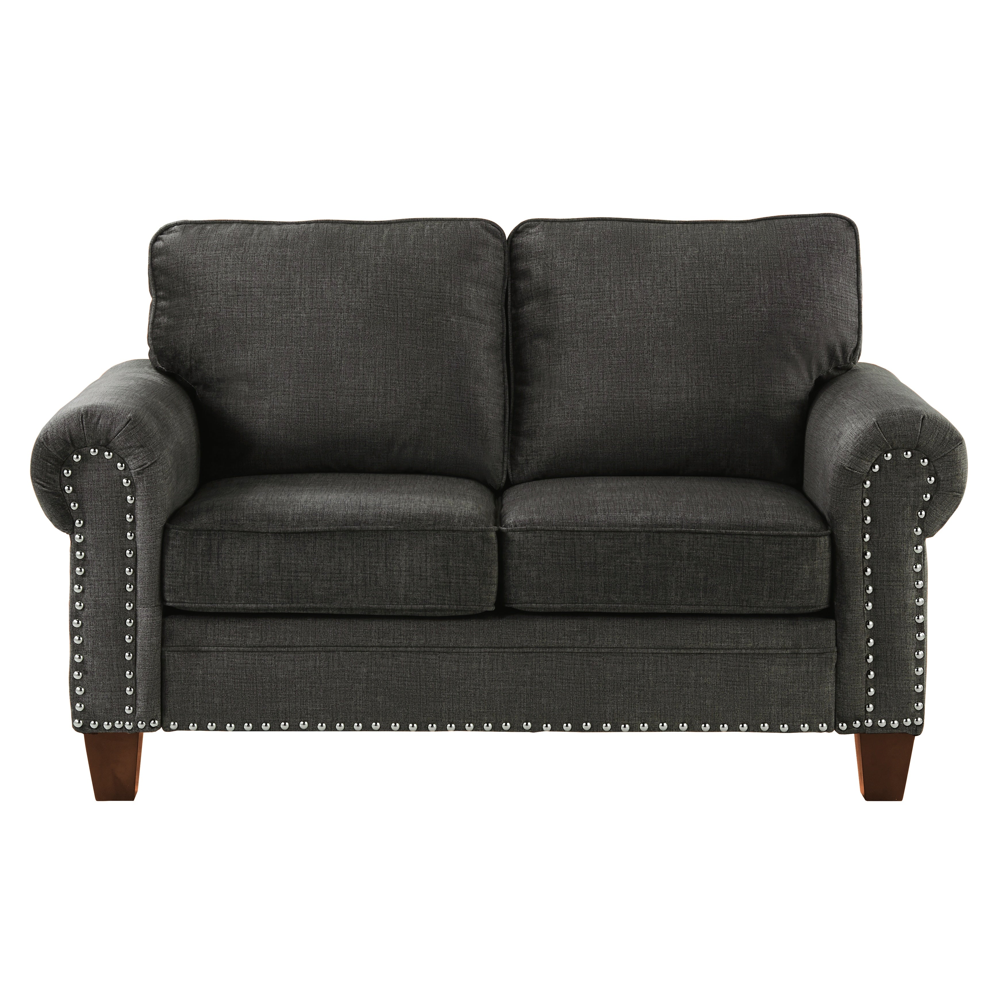 Traditional Style Dark Gray Loveseat 1pc Microfiber Upholstered Solid Wood Frame Nailhead Trim Living Room Furniture