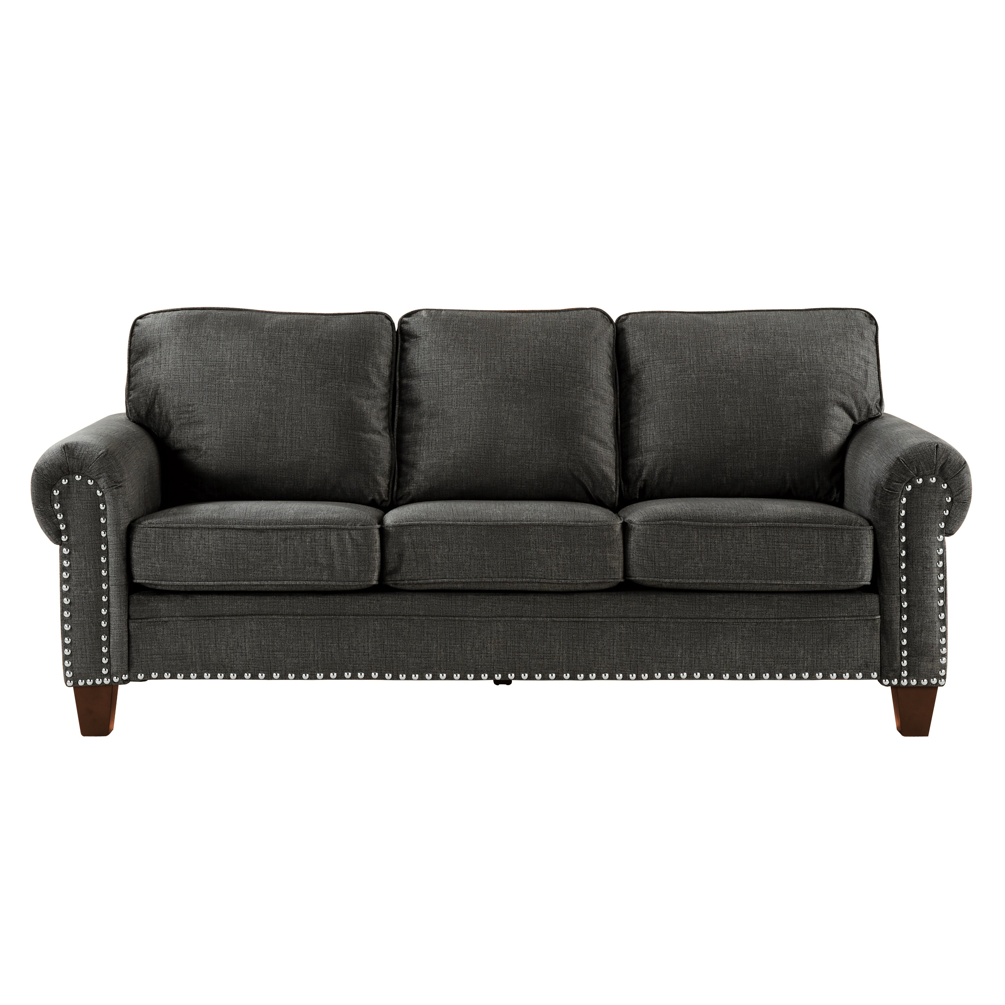 Traditional Style Dark Gray Sofa 1pc Microfiber Upholstered Solid Wood Frame Nailhead Trim Living Room Furniture