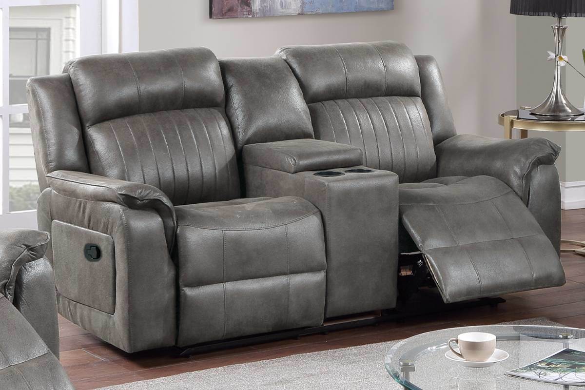 Contemporary Manual Motion Loveseat w Console 1pc Couch Living Room Furniture Slate Blue Breathable Leatherette