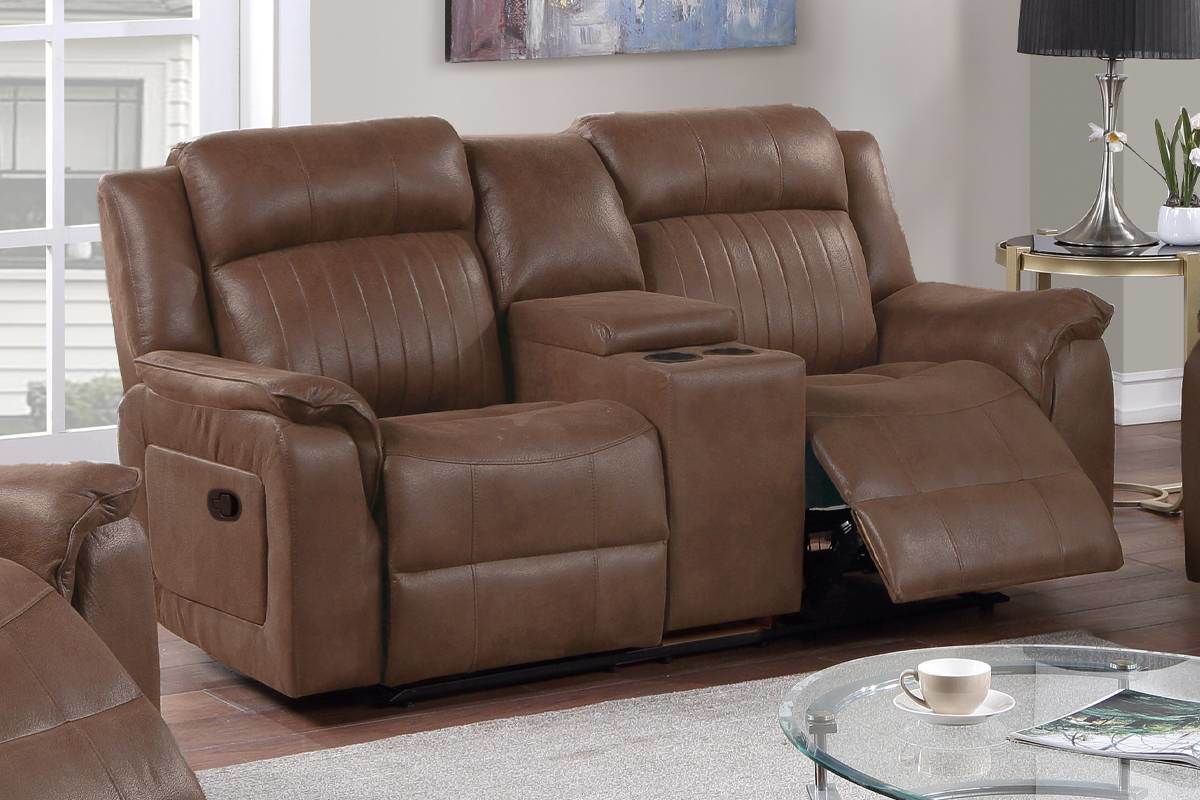 Contemporary Manual Motion Loveseat w Console 1pc Couch Living Room Furniture Dark Coffee Breathable Leatherette