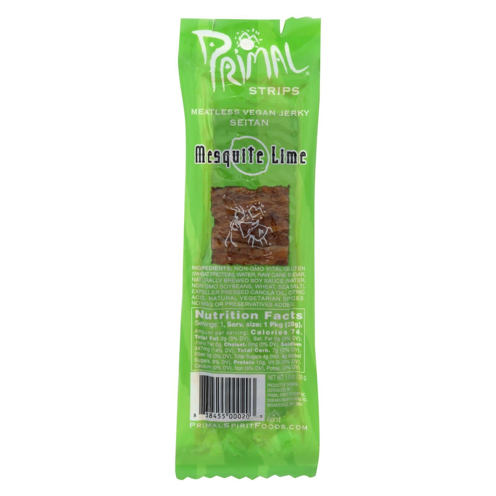 Primal Strips Vegan Jerky - Meatless - Seitan - Mesquite Lime - 1 Oz - Case Of 24