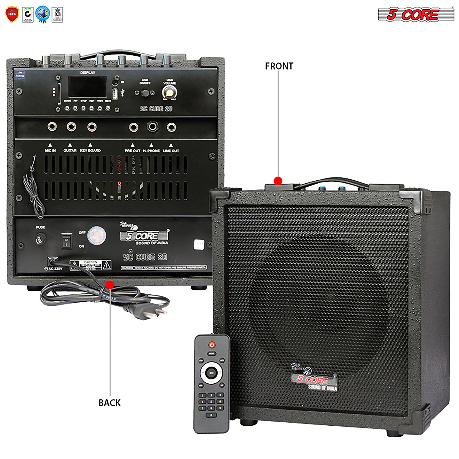 5 Core Guitar Amp Bass Instrument Amplifier Electric Acoustic Amps System Rechargeable Portable - Cube20