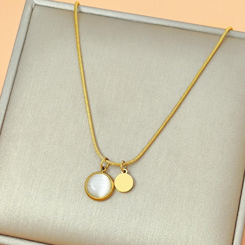 Cat's eye stone titanium steel necklace female 2023 new tide light luxury niche simple not lose color collarbone chain jewelry wholesale