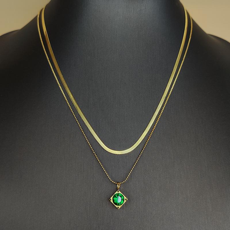 Emerald advanced sense of gemstone necklace summer small fresh net red double layer collarbone chain popular fashion color preservation necklace