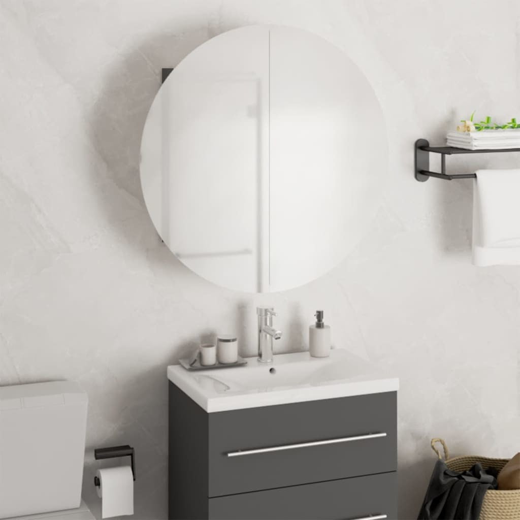 Bathroom Cabinet with Round Mirror&LED Gray 18.5"x18.5"x6.9"