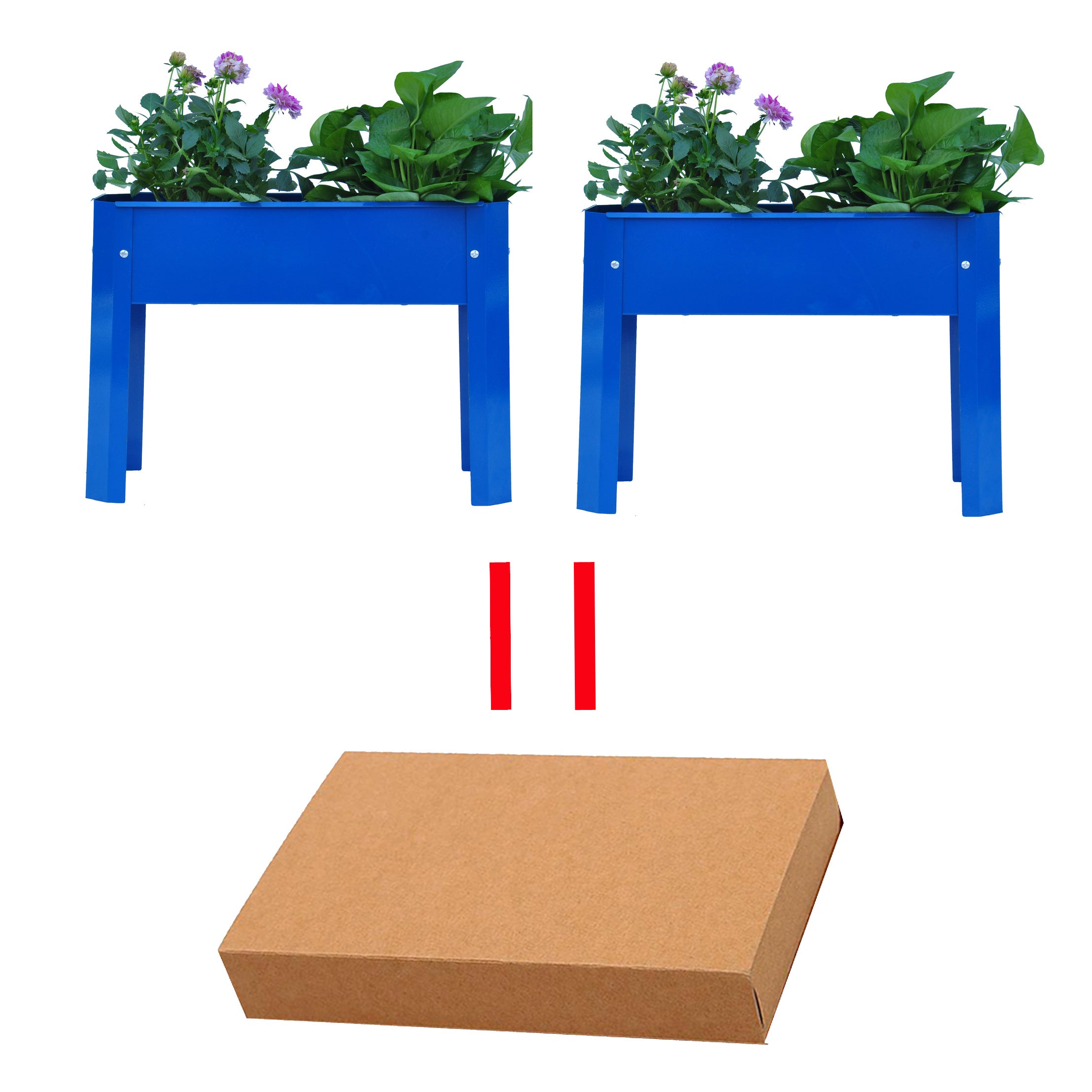 Elevated garden bed metal elevated outdoor flowerpot box suitable for backyard and terrace large flowerpot suitable for vegetable and flower(Blue*2)