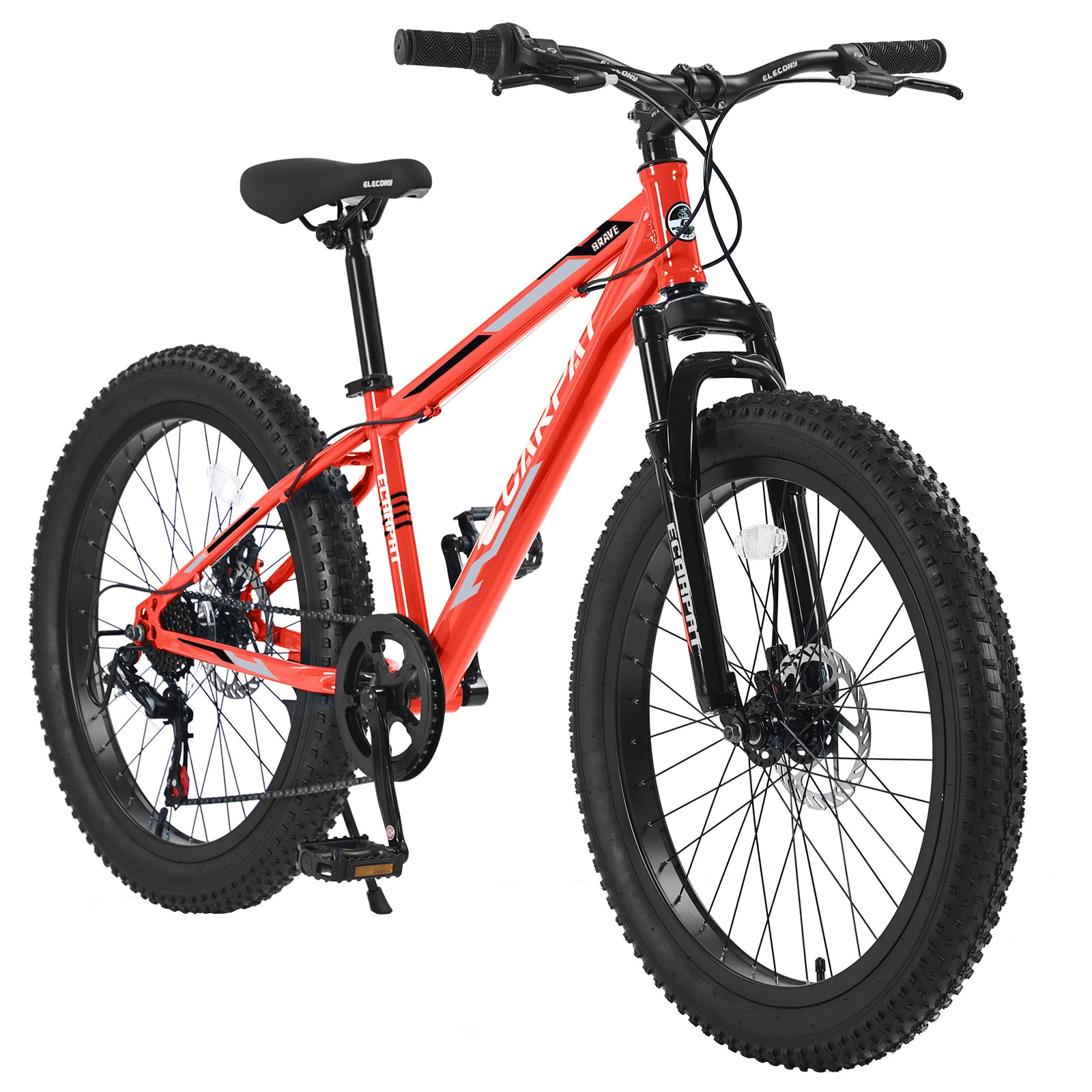 S24109 Elecony 24 Inch Fat Tire Bike Adult/Youth Full Shimano 7 Speeds Mountain Bike, Dual Disc Brake, High-Carbon Steel Frame, Front Suspension, Moun