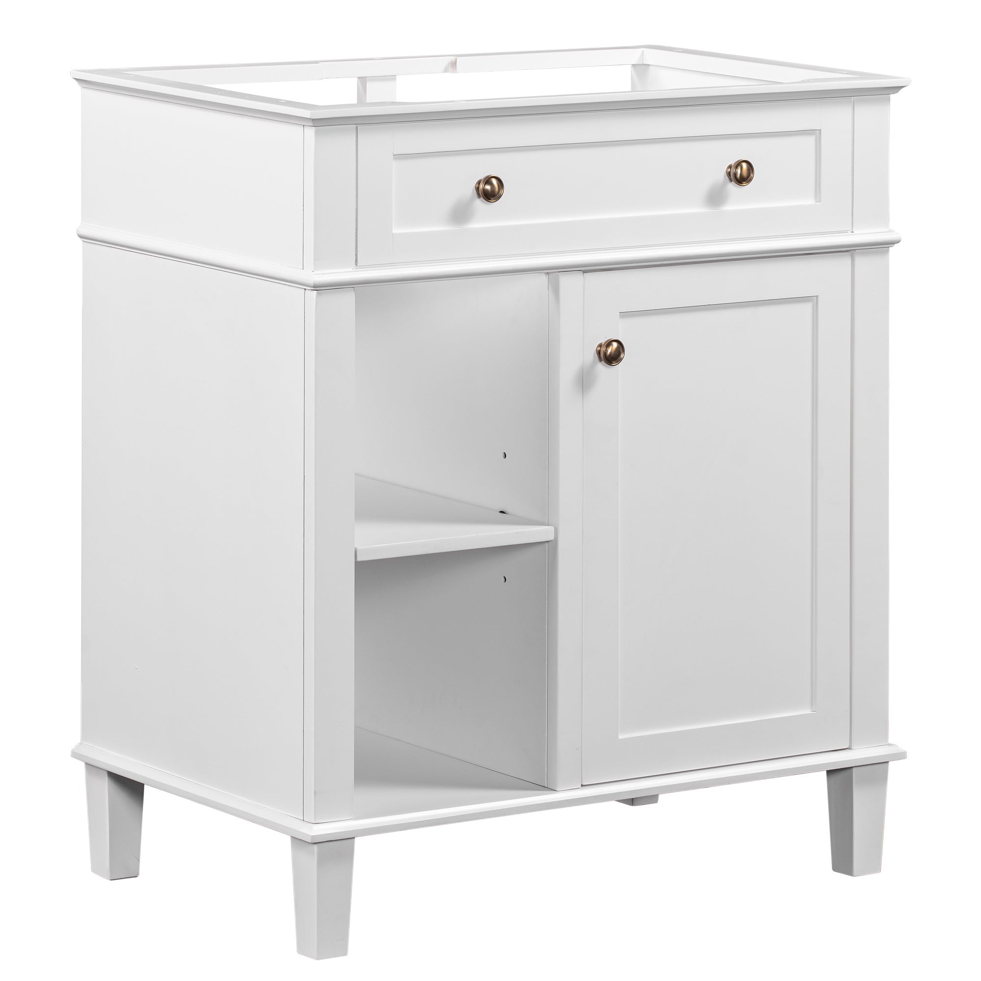 30" Bathroom Vanity without Sink, Bathroom Cabinet Base Only, Solid Wood and MDF Boards, White