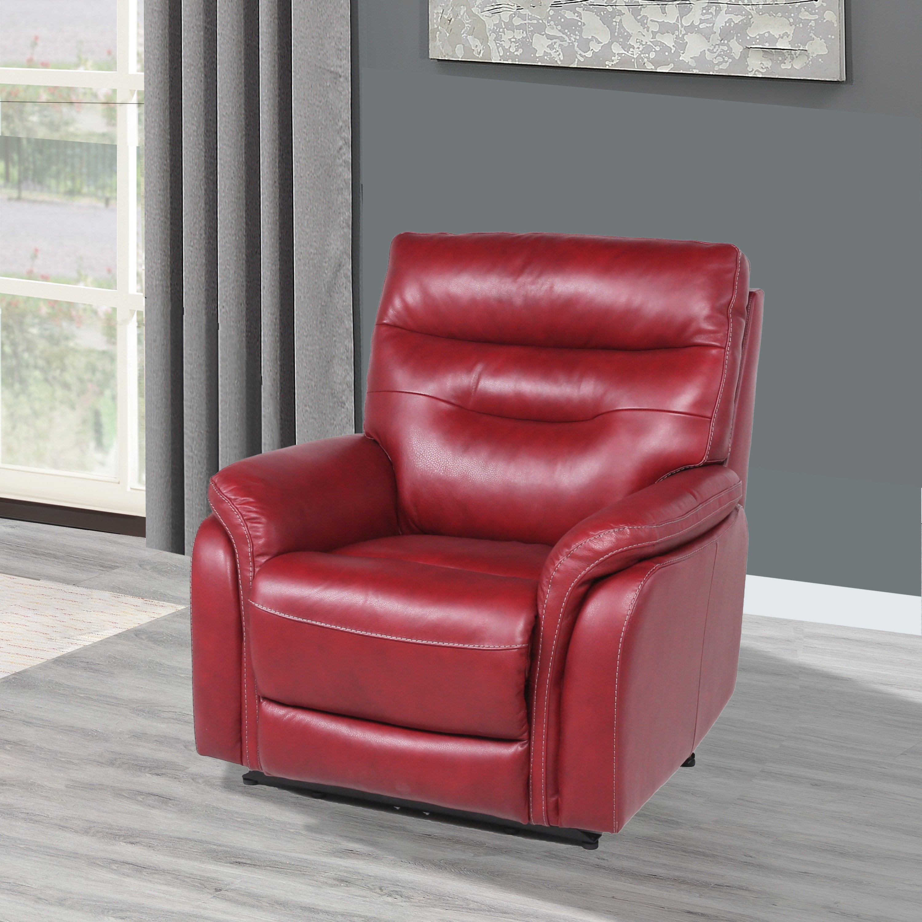 Top-Grain Leather Motion Recliner - Contemporary Style, Control Panel - USB Charging, Home Button - Wine or Coffee Color