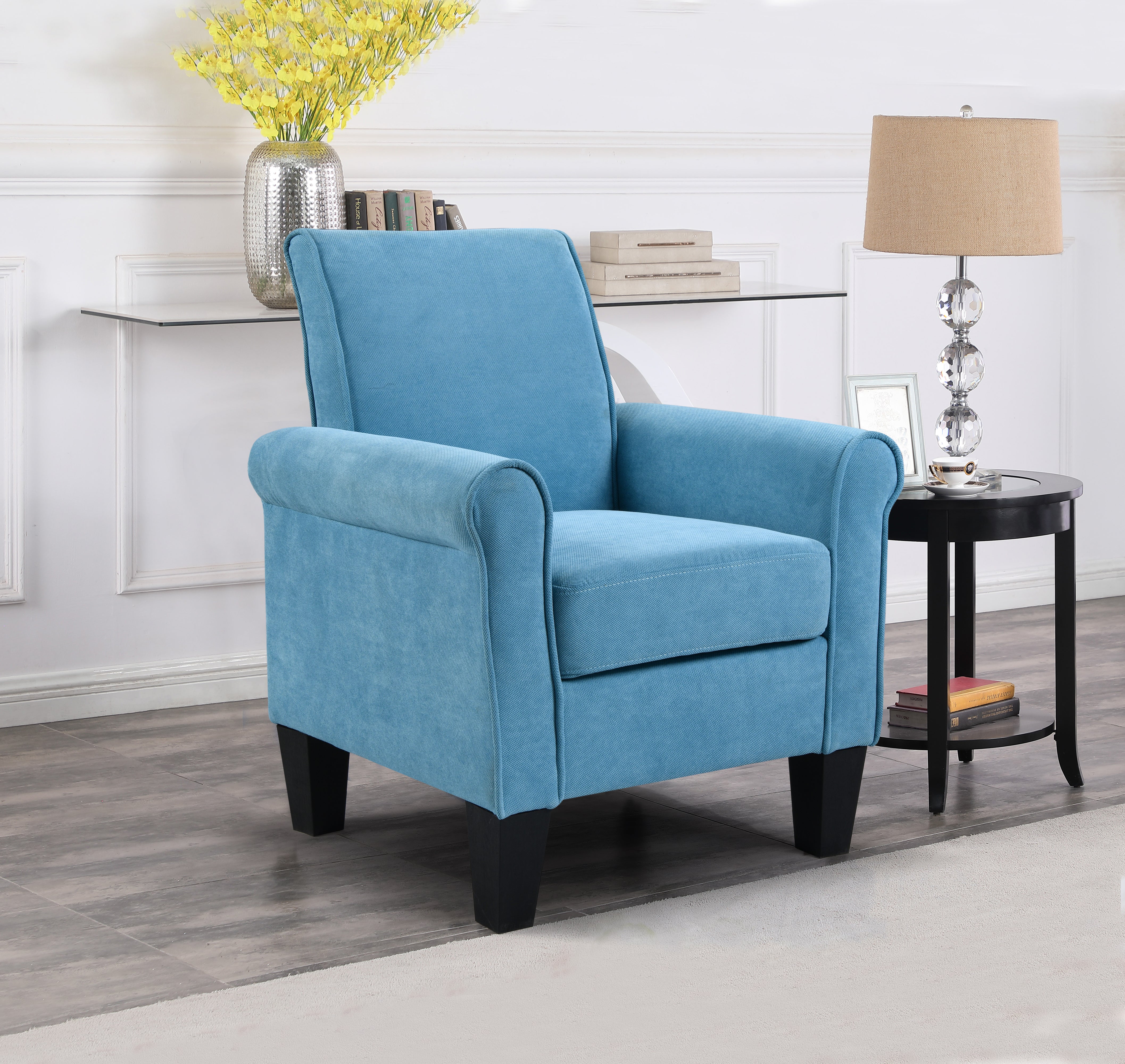 Accent Chairs, Comfy Sofa Chair, Armchair for Reading, Living Room, Bedroom, Office, Waiting Room, Linen fabric, Light Blue