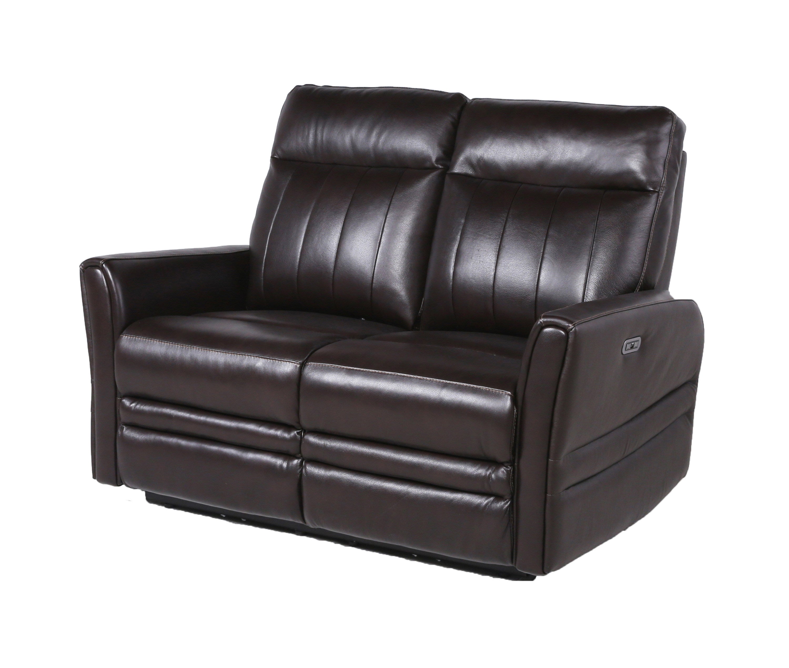 Sophisticated Motion Loveseat - Top-Grain Leather, Power Leg Rest, Power Articulating Headrest - Vertical Channel-Back, Beveled Leg Rest