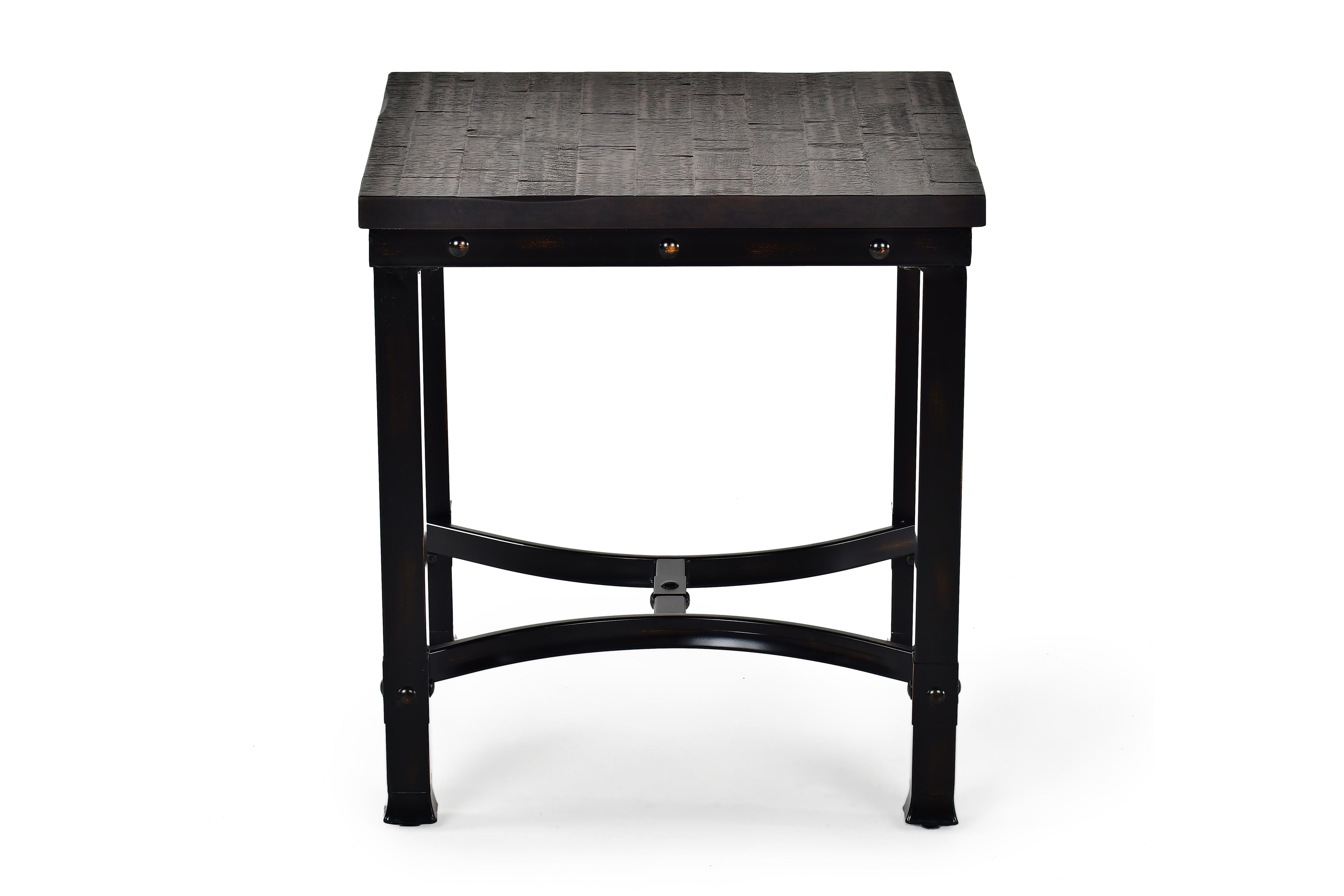 Rustic Square End Table - Aged Butcher Block Style Surface, Dark Iron Legs, Distressed Finish - Blend with Any Décor