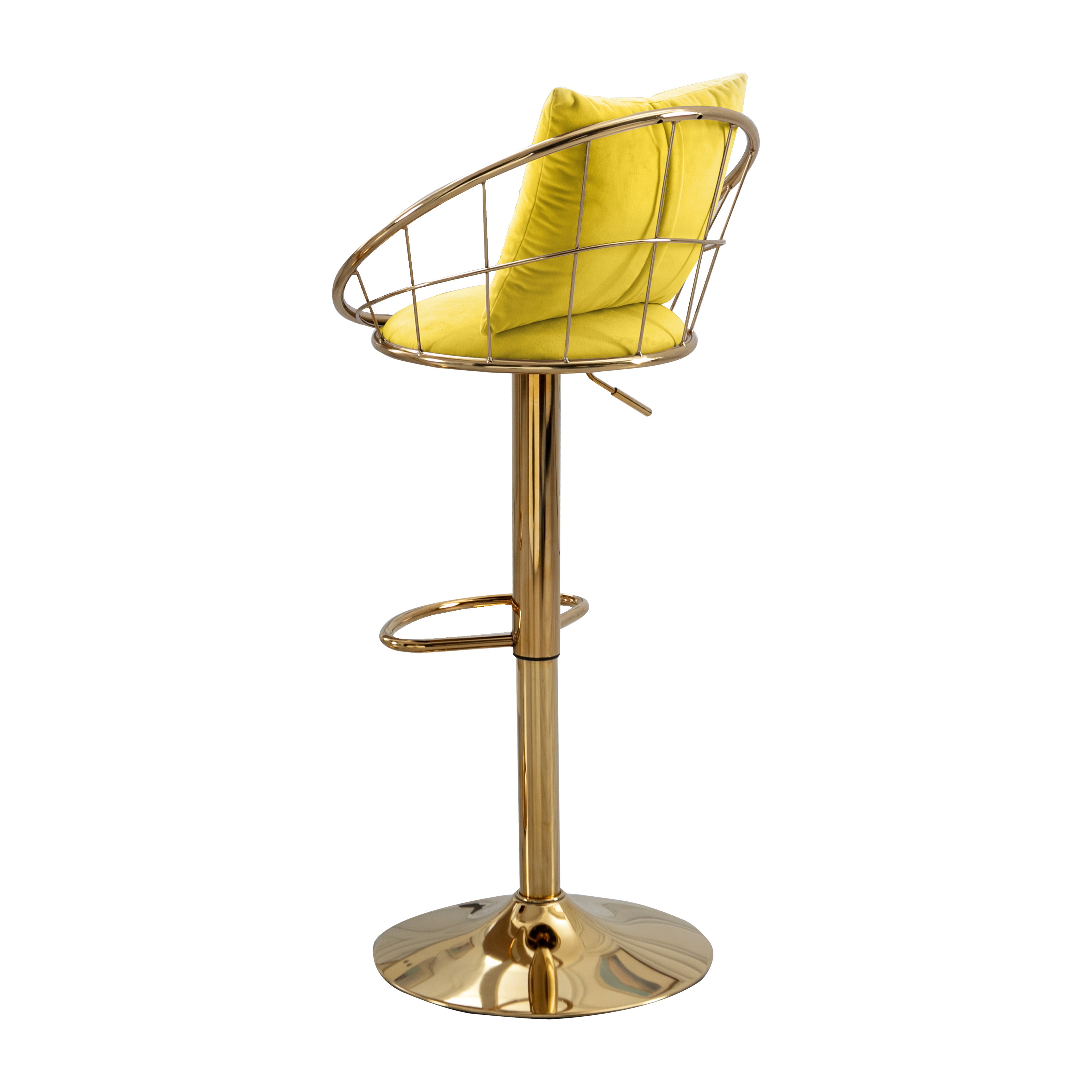 Yellow velvet bar chair, pure gold plated, unique design,360 degree rotation.adjustable height,Suitable for dinning room and bar,set of 2