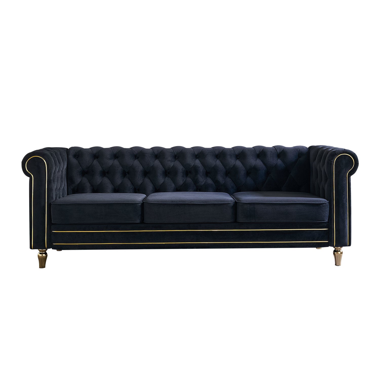 Chesterfield Velvet Sofa 84.65 inch for Living Room Black Color