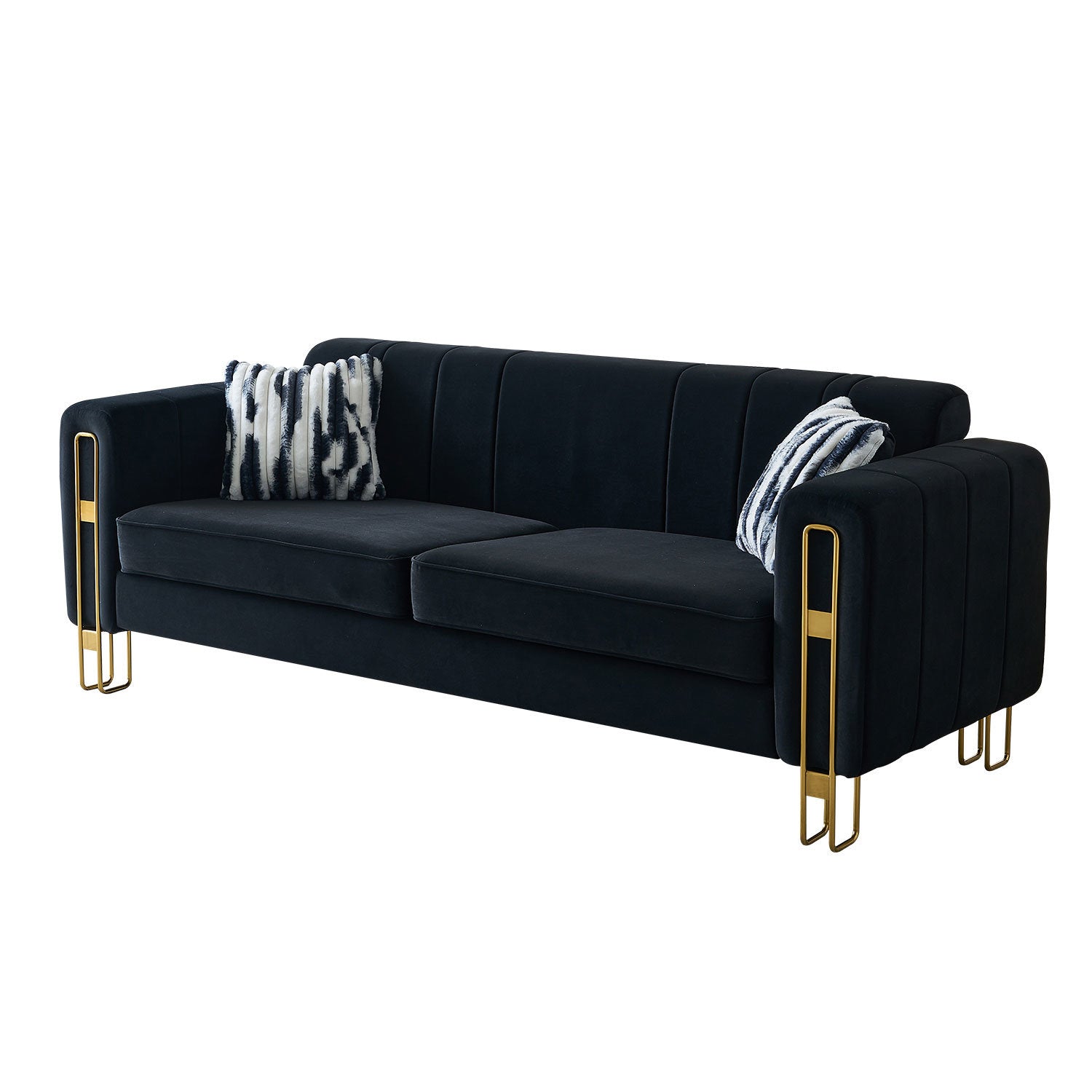 Modern Velvet Sofa 85.04 inch for Living Room Black Color