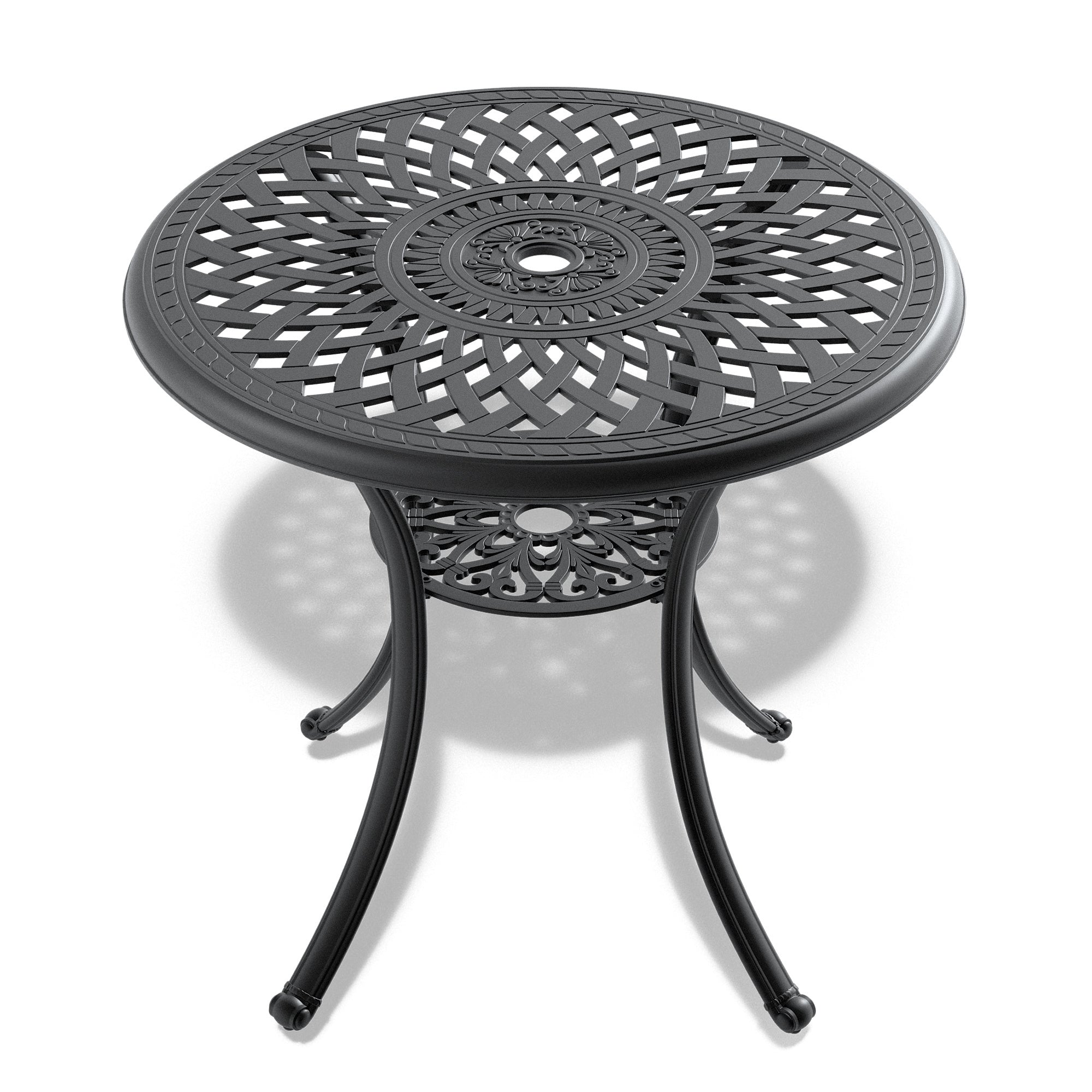 Ø30.71-inch Cas Aluminum Patio Dining Table with Black Frame and Umbrella Hole