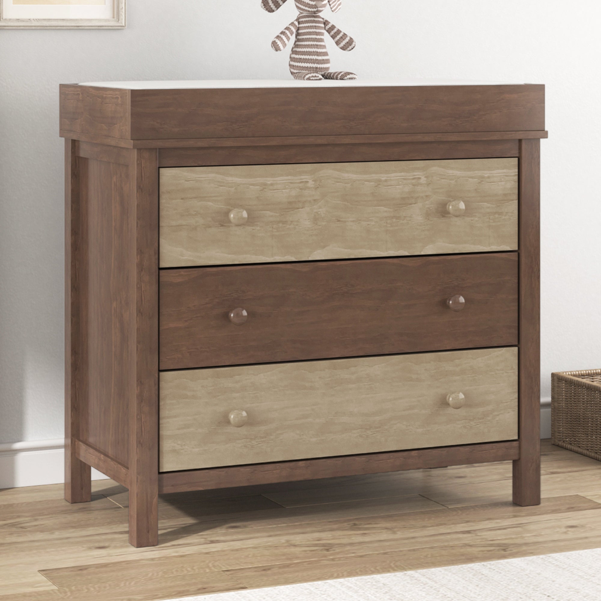 3-Drawer Changer Dresser with Removable Changing Tray in Brown