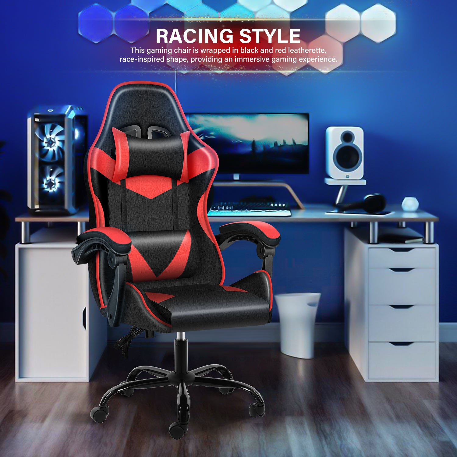 YSSOA Racing Video Backrest and Seat Height Recliner Gaming Office High Back Computer Ergonomic Adjustable Swivel Chair, Without footrest, Black/Red