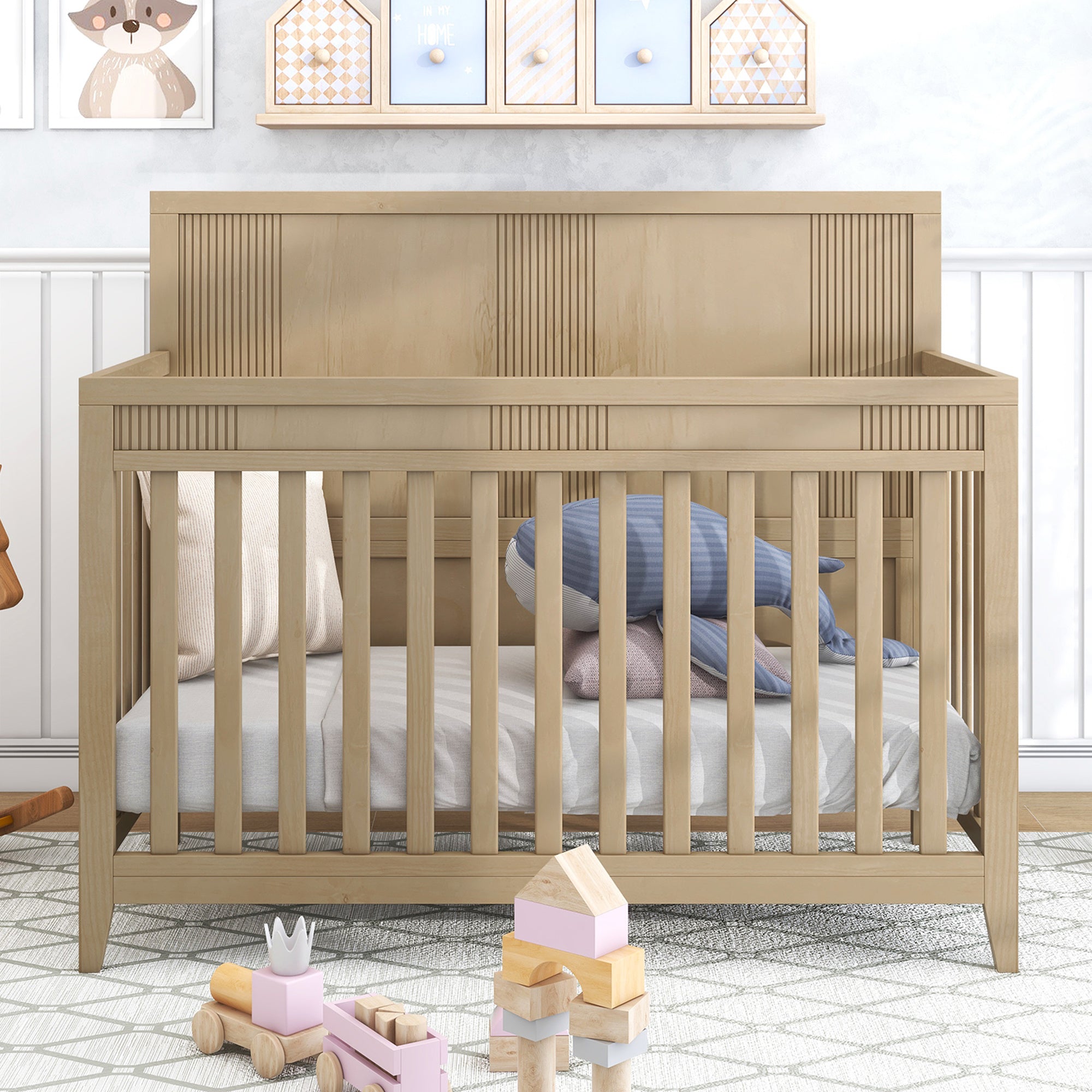 Certified Baby Safe Crib, Pine Solid Wood, Non-Toxic Finish, Hazel Wood