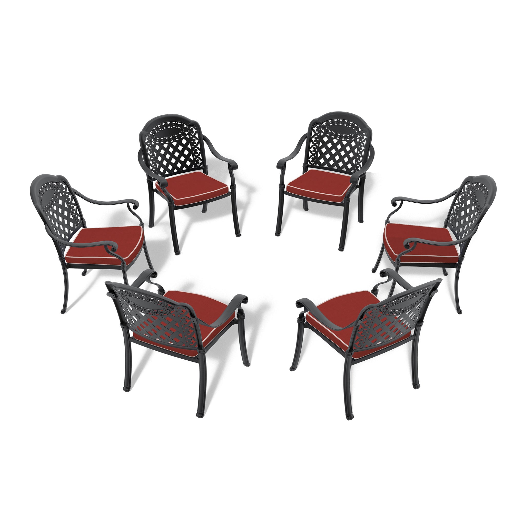 Cast Aluminum Patio Dining Chair 6PCS With Black Frame and Cushions In Random Colors