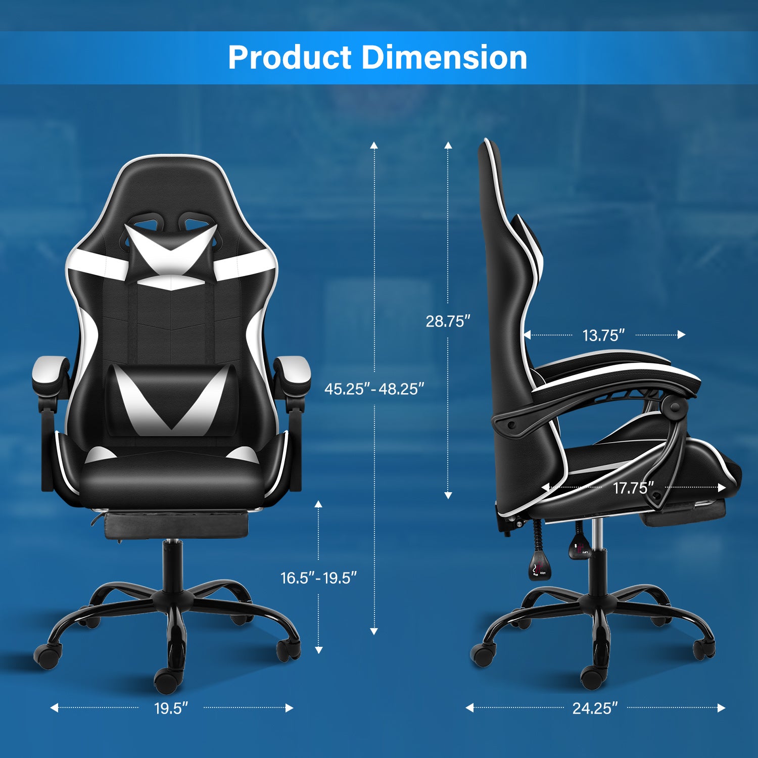 YSSOA Racing Video Backrest and Seat Height Recliner Gaming Office High Back Computer Ergonomic Adjustable Swivel Chair, With footrest, Black/White