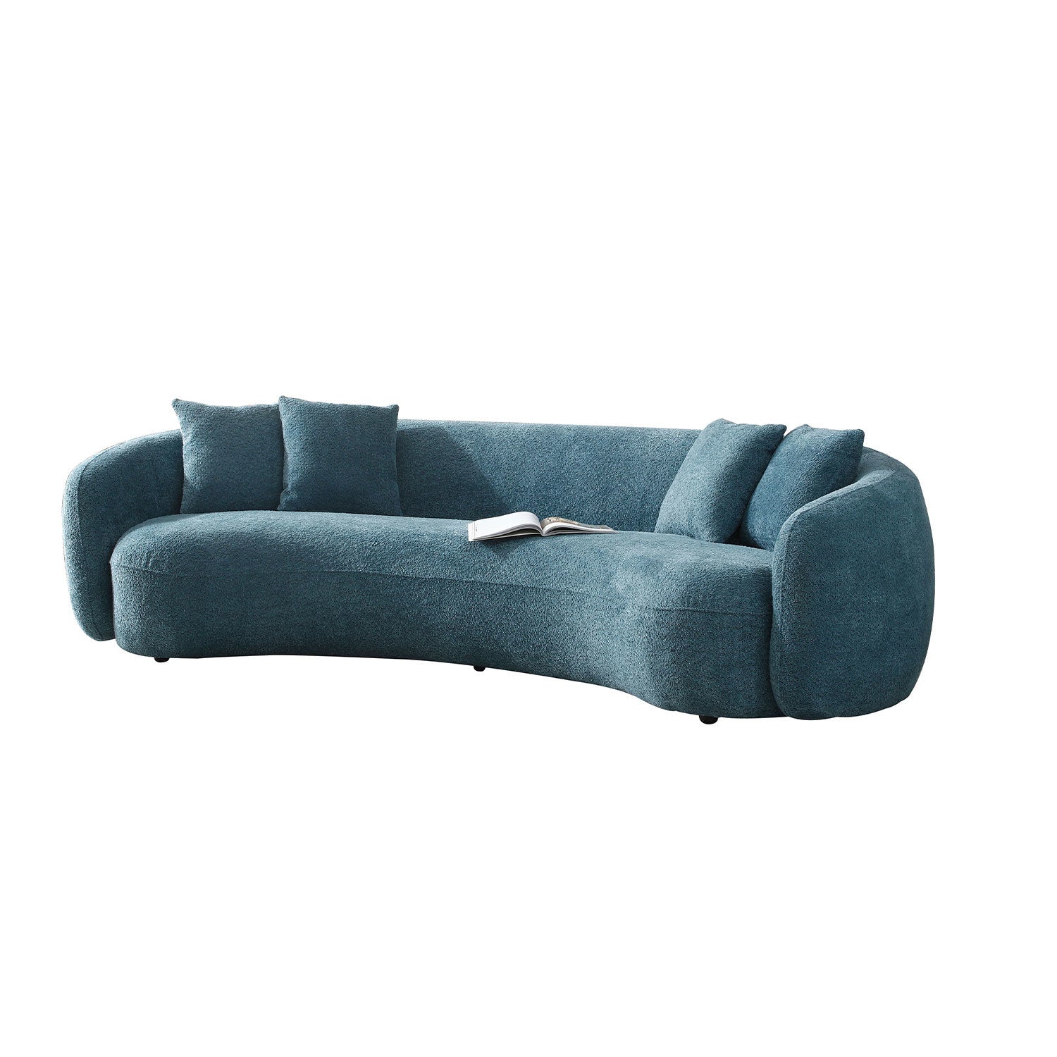 102'' Boucle Sofa Modern Sectional Half Moon Leisure Couch Curved Sofa Teddy Fleece Velet Blue