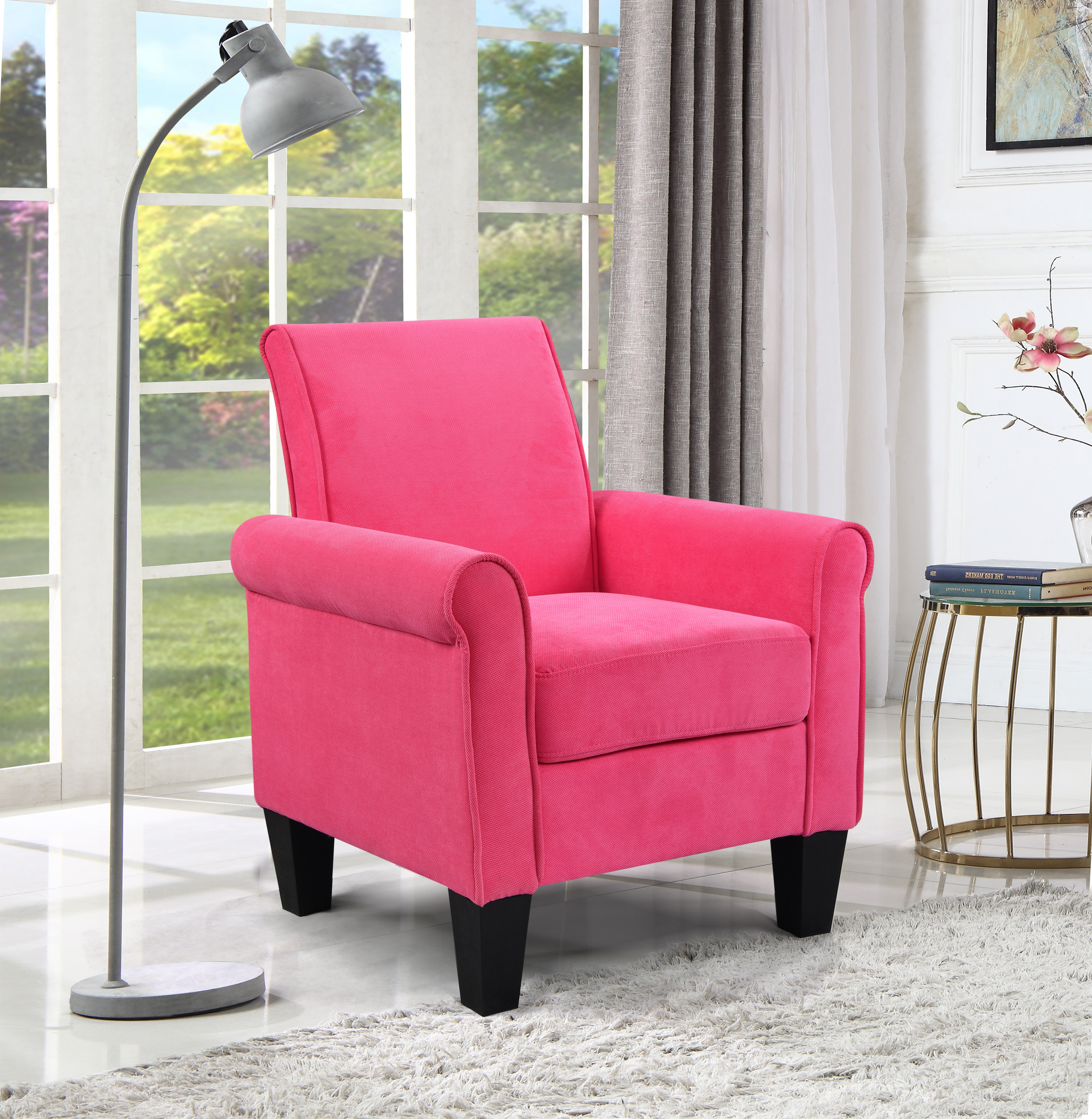 Accent Chairs, Comfy Sofa Chair, Armchair for Reading, Living Room, Bedroom, Office, Waiting Room, Linen fabric, Pink