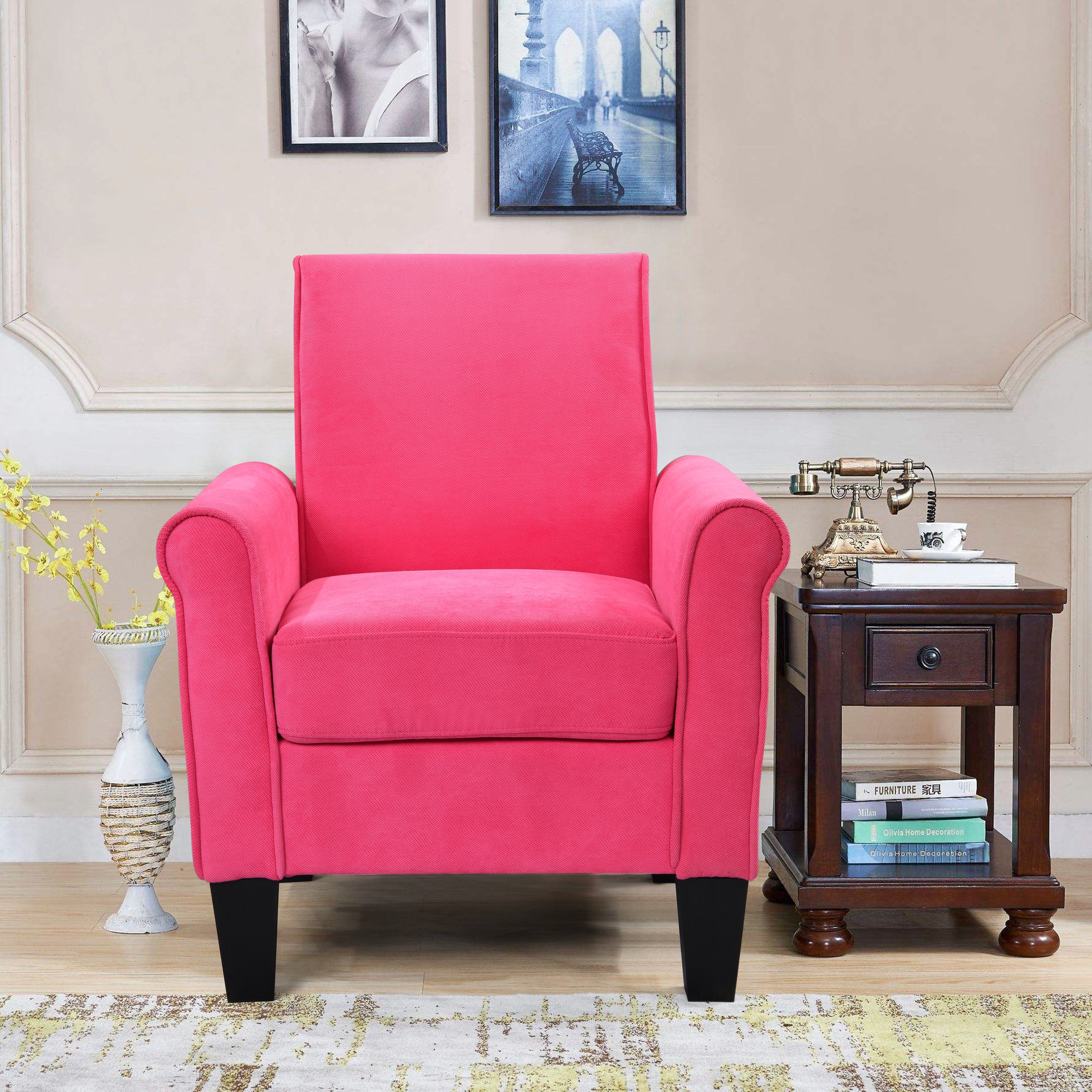 Accent Chairs, Comfy Sofa Chair, Armchair for Reading, Living Room, Bedroom, Office, Waiting Room, Linen fabric, Pink