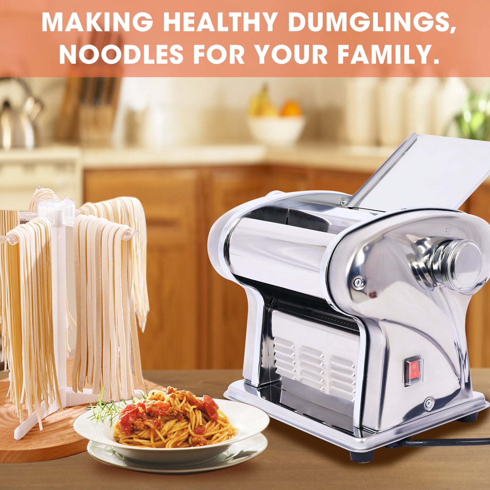 Electric Pasta Maker Noodle Maker Pasta Making Machine Dough Roller Cutter Thickness Adjustable Stainless Steel US 110V 135w 3 Blades Type 2.5mm Round