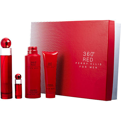 PERRY ELLIS 360 RED by Perry Ellis EDT SPRAY 3.4 OZ & SHOWER GEL 3 OZ & DEODORANT BODY SPRAY 6 OZ & EDT SPRAY 0.25 OZ MINI