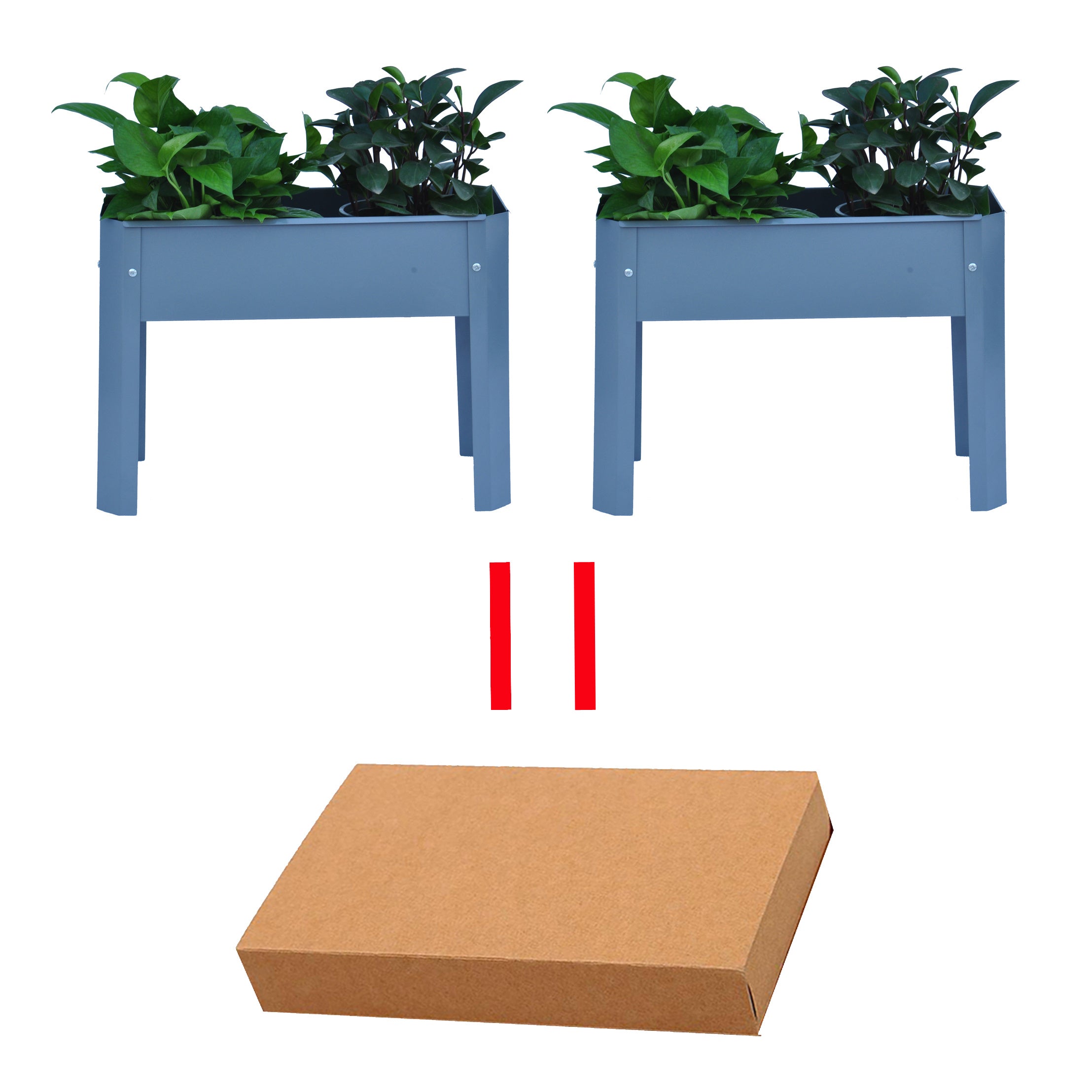 Elevated garden bed, metal elevated outdoor flowerpot box, suitable for backyard and terrace, large flowerpot, suitable for vegetable and flower(Grey*2)