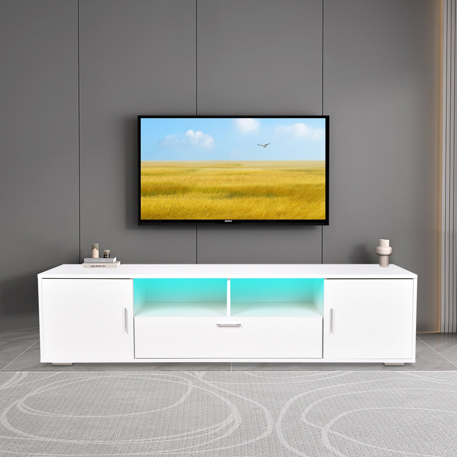 Modern TV stand with LED Lights Entertainment Center TV cabinet with Storage for Up to 75 inch for Gaming Living Room Bedroom