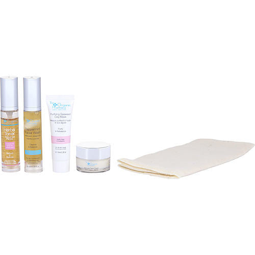 The Organic Pharmacy by The Organic Pharmacy Clear Skincare Set: Face Wash 10ml + Clay Mask 10ml + Face Cream 10ml + Toner 10ml + Cloth --5pcs