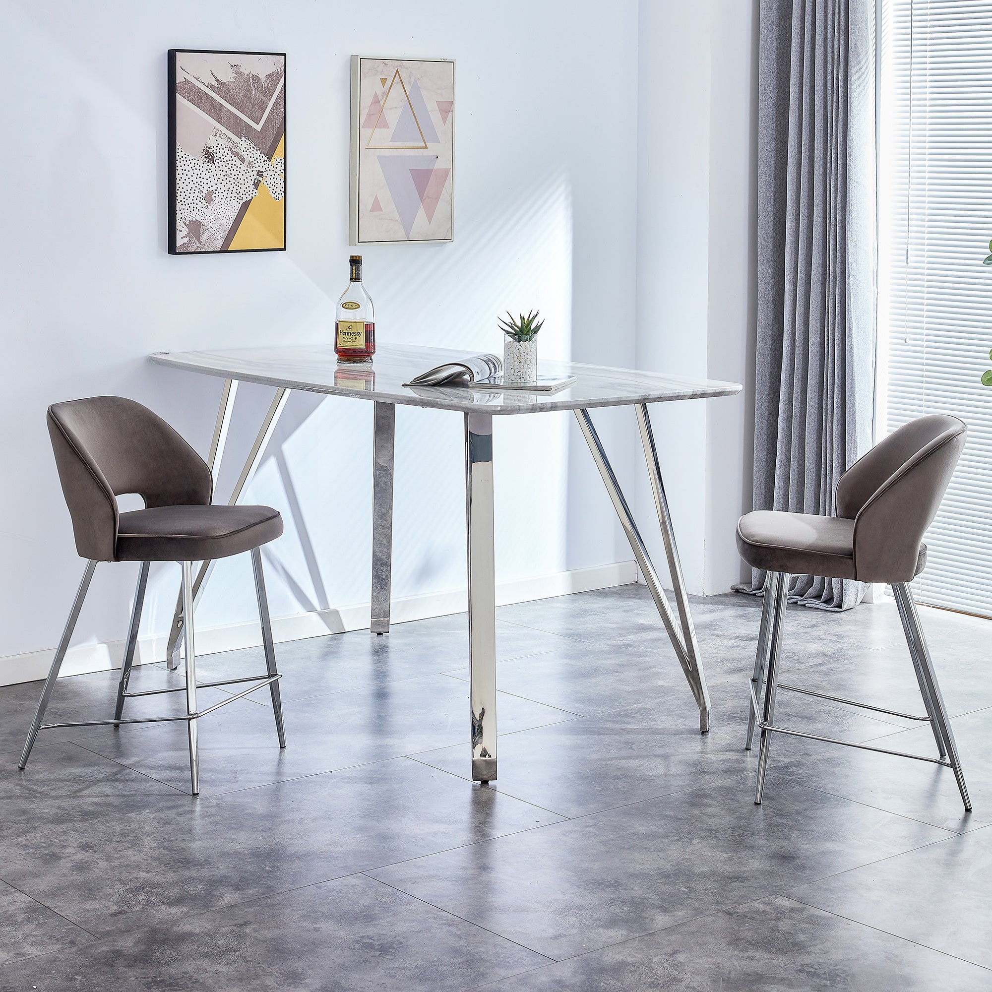 Bar Chair.Dining Chair.Stylish and Comfortable Velvet Bar Stool.with High-Density Foam Chair,Durable Electroplated Metal Legs,and Stable Structure for Home, Bar, and Cafe.(Set of 2)Grey