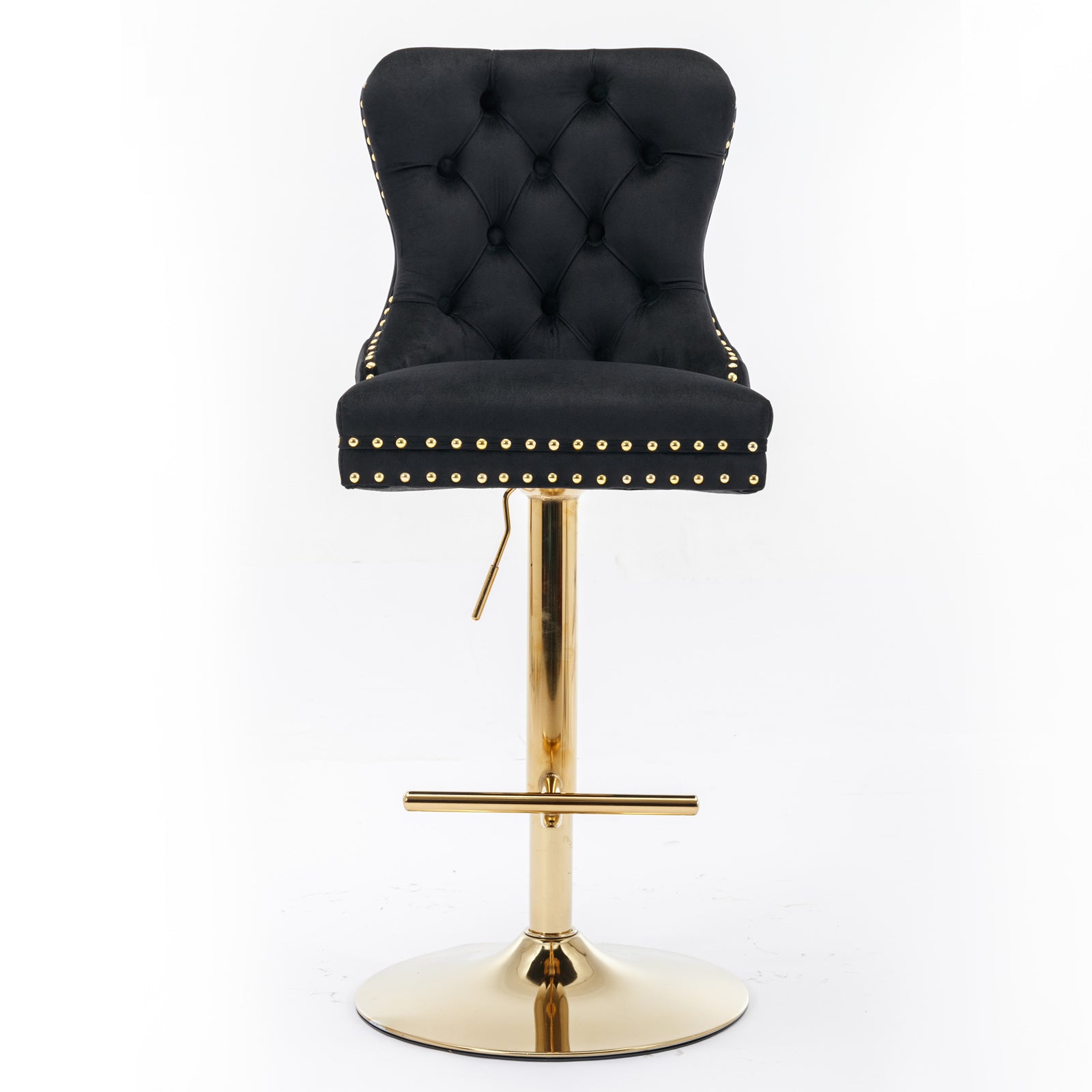 A&A Furniture,Thick Golden Swivel Velvet Barstools Adjusatble Seat Height from 27-35 Inch, Modern Upholstered Bar Stools with Backs Comfortable Tufted