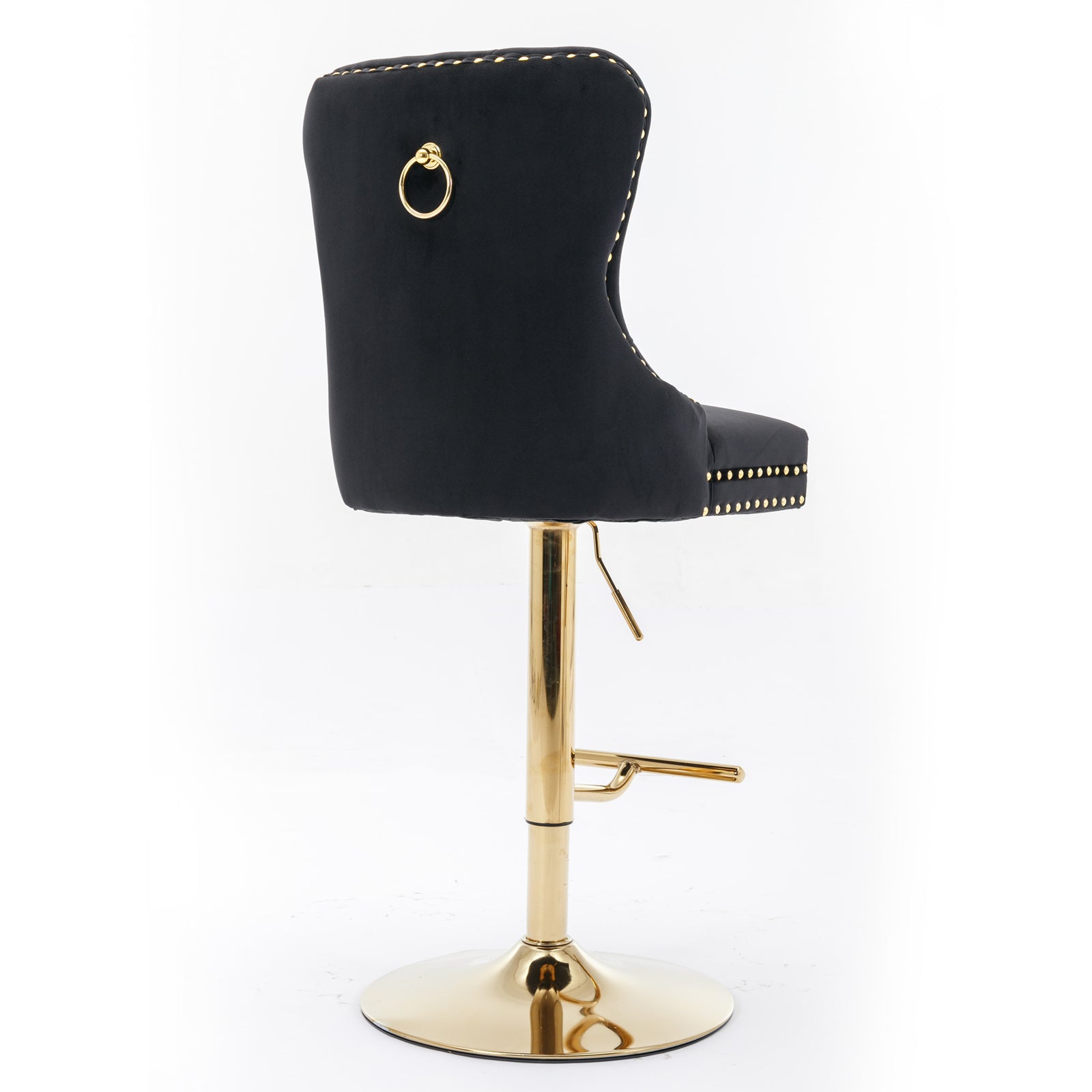 A&A Furniture,Thick Golden Swivel Velvet Barstools Adjusatble Seat Height from 27-35 Inch, Modern Upholstered Bar Stools with Backs Comfortable Tufted