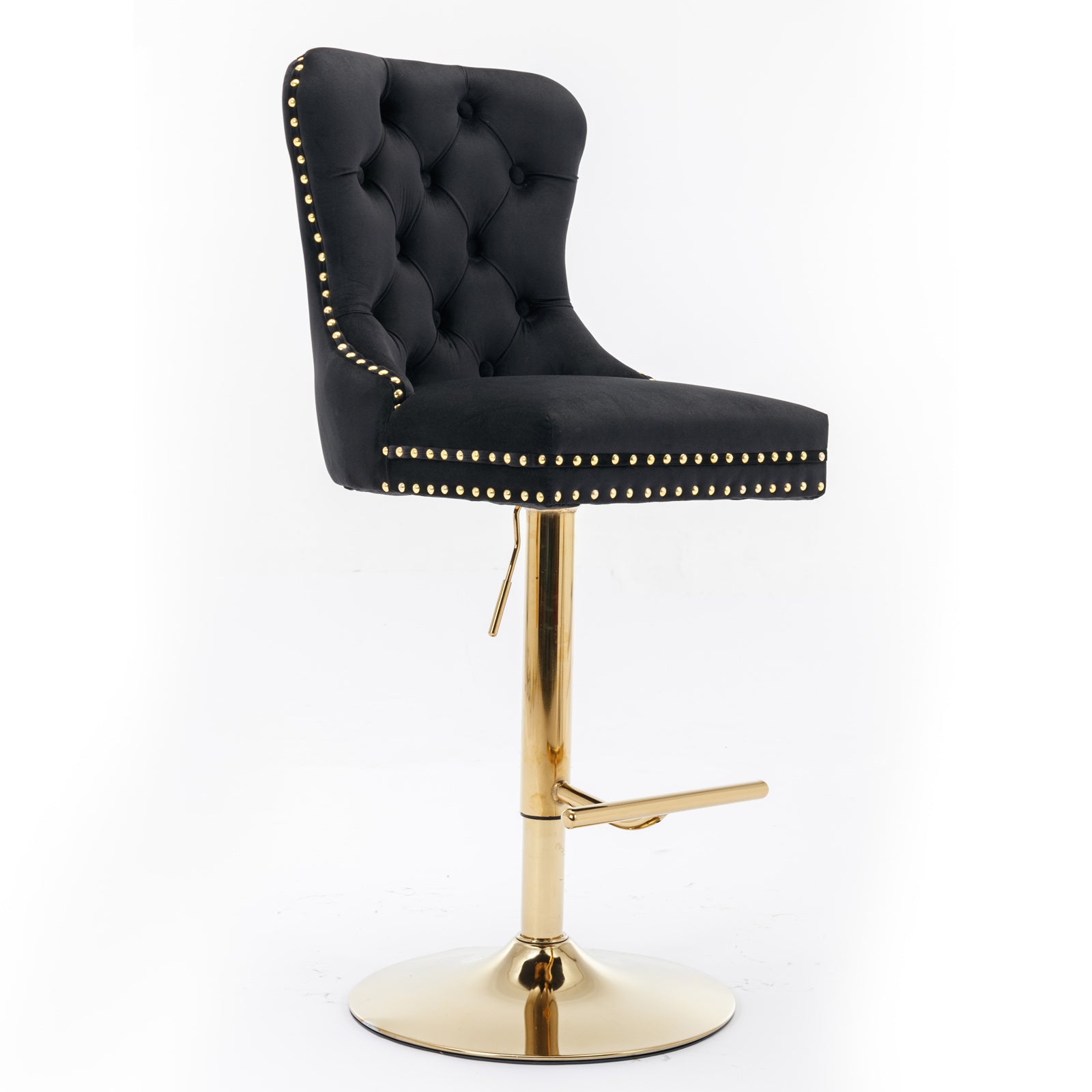 A&A Furniture,Thick Golden Swivel Velvet Barstools Adjusatble Seat Height from 27-35 Inch, Modern Upholstered Bar Stools with Backs Comfortable Tufted