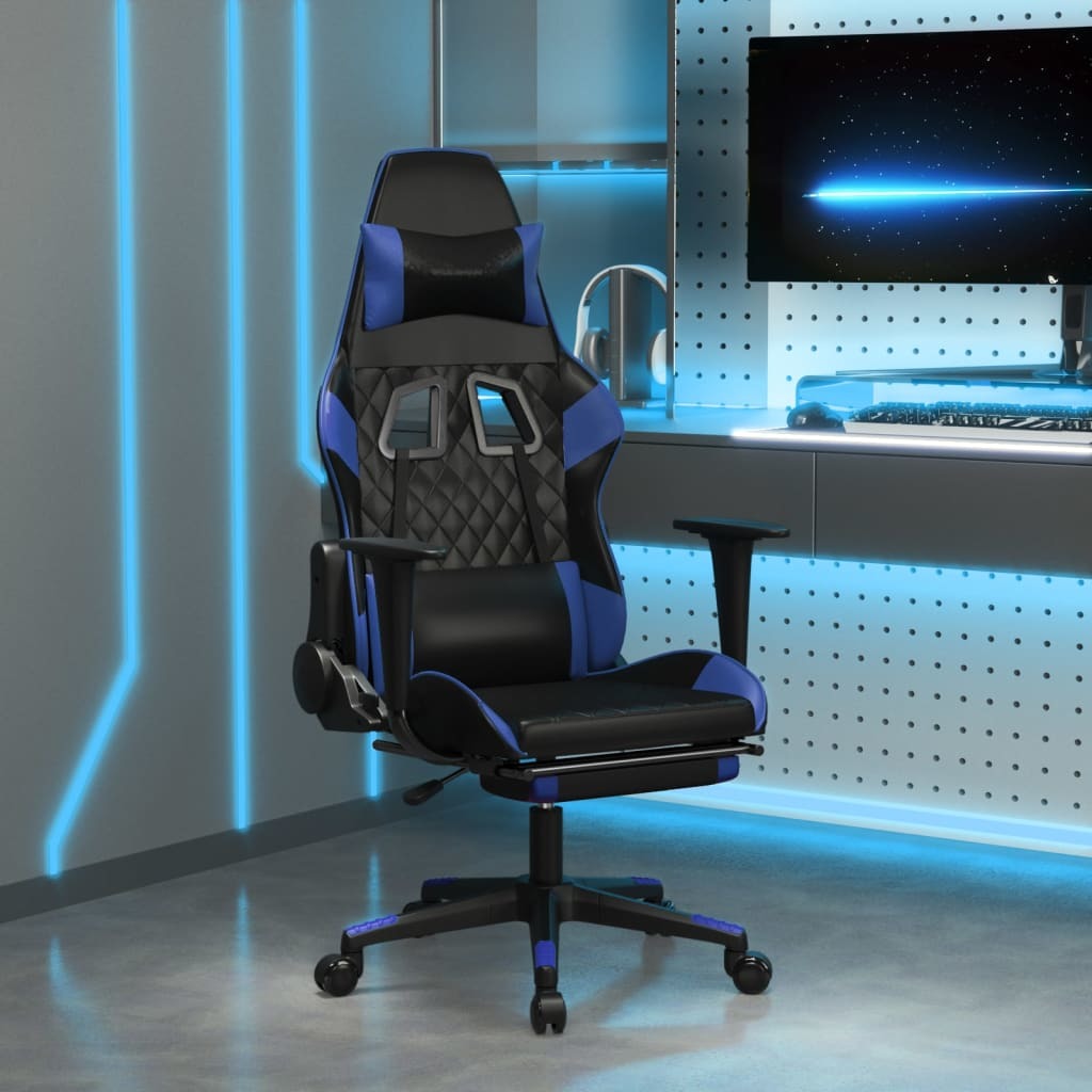 Gaming Chair with Footrest Black and Blue Faux Leather