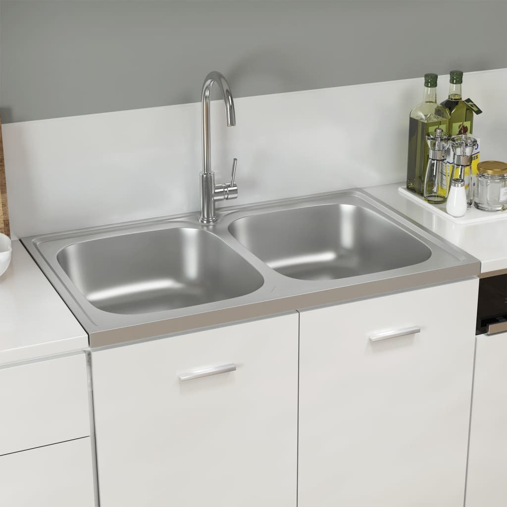 Kitchen Sink with Double Basins Silver 31.5"x19.7"x6.1" Stainless Steel