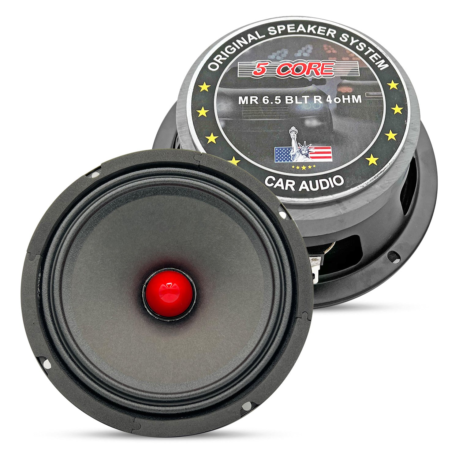 5 CORE 6.5" Mid-Range Bullet Pro Audio Car Speaker, Red Aluminium Bullet, Loudspeaker 1000W Max 4 Ohms - Premium Quality Audio Door Speakers for Car o