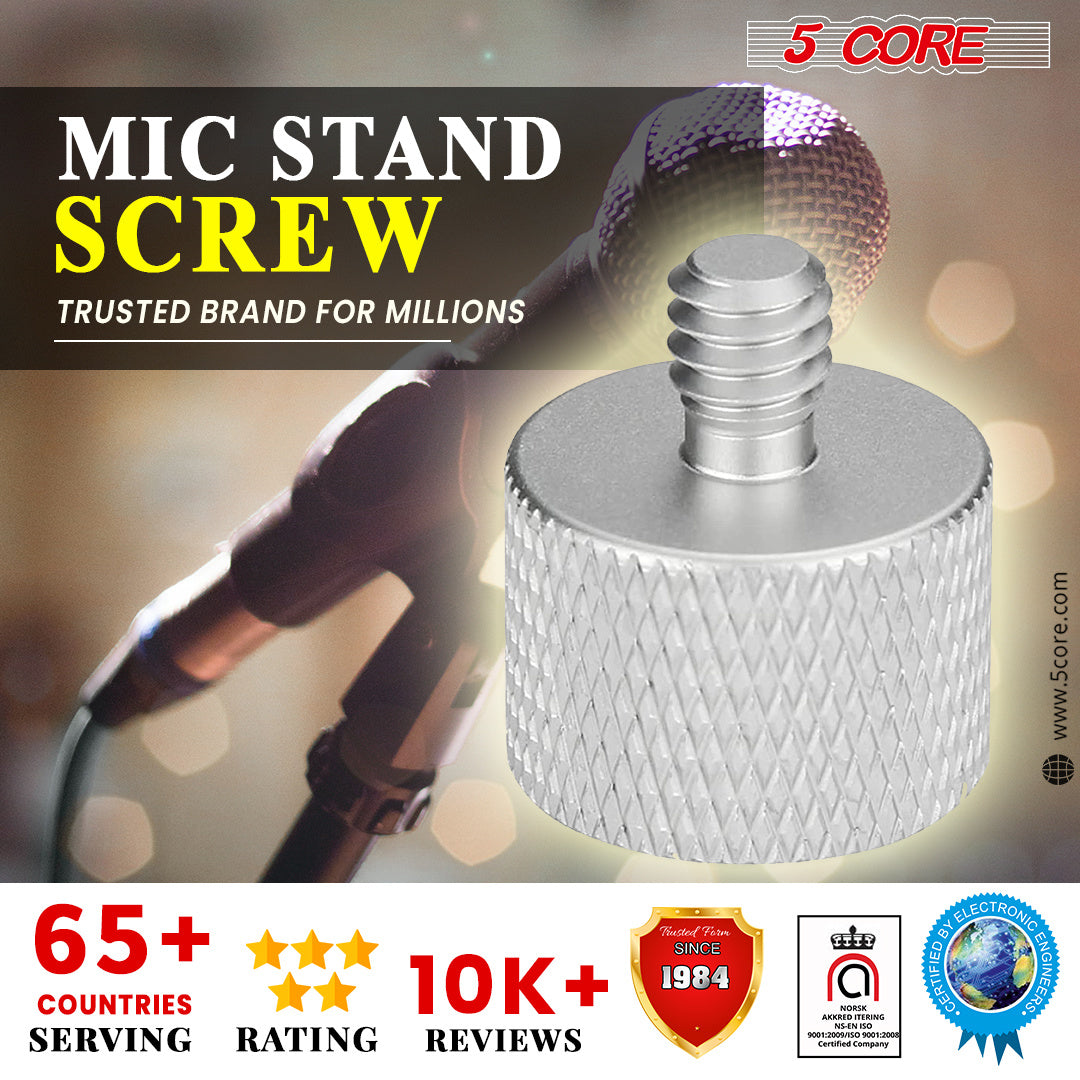 5 Core 1 Piece Mic Stand Adapter Aluminum 3/8" Male to 5/8" Female Screw Adapter for Microphone Stand Clips Mic Stand Holder Adapter Silver, MS ADP M 