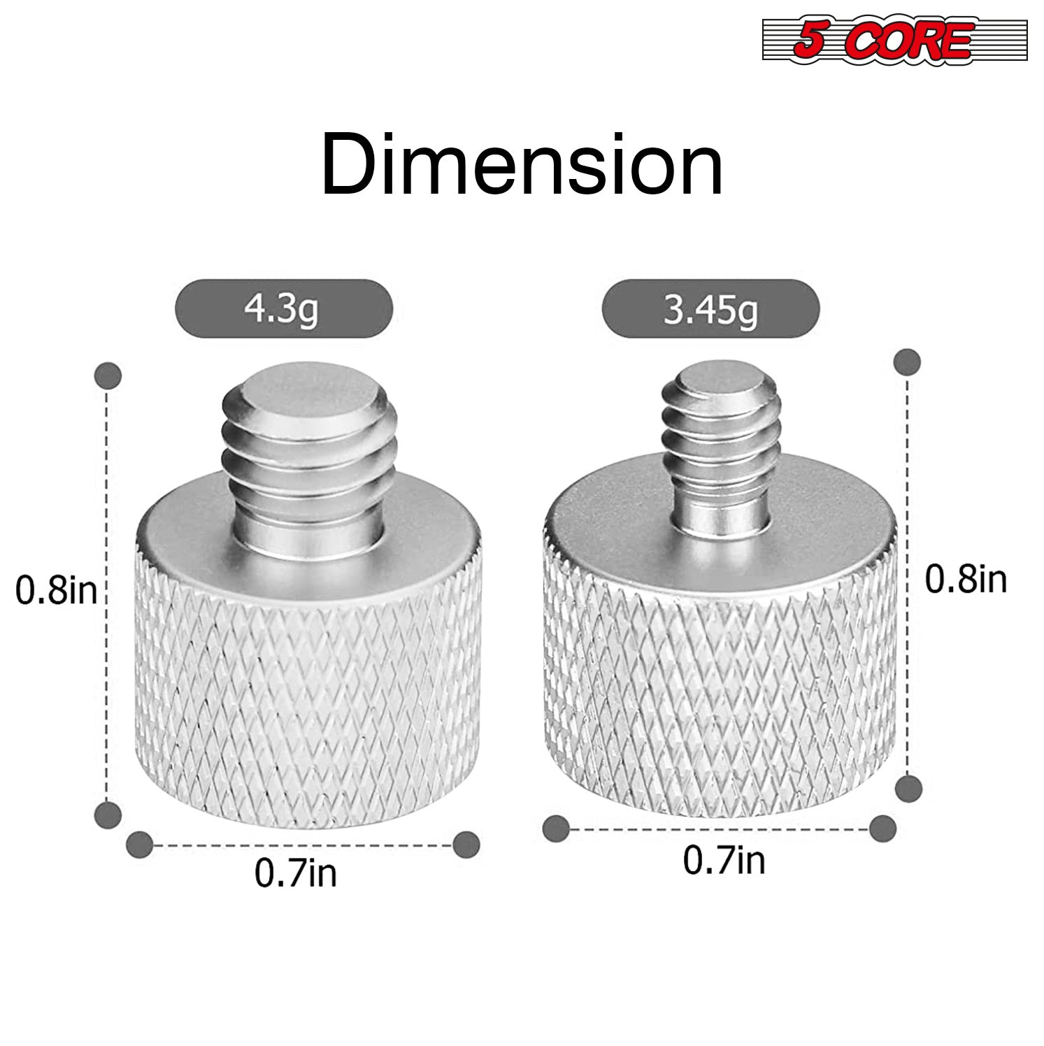 5 Core 1 Piece Mic Stand Adapter Aluminum 3/8" Male to 5/8" Female Screw Adapter for Microphone Stand Clips Mic Stand Holder Adapter Silver, MS ADP M 