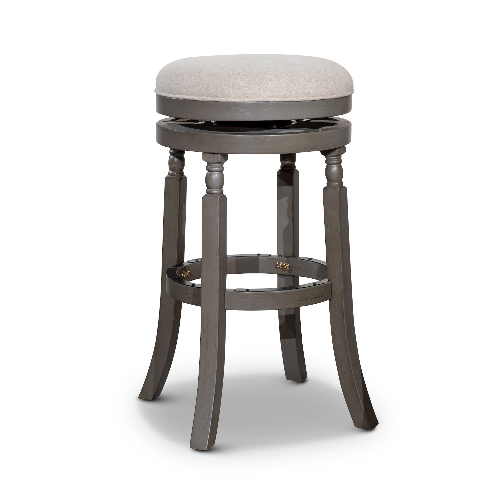 Palmer Lake 30" Bar Stool, Weathered Gray Finish, Beige Fabric Seat